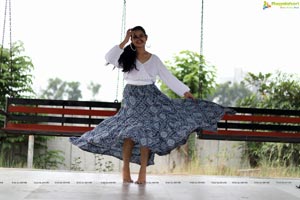 Vaanya Aggarwal in Blue Printed Maxi Skirt and White Top