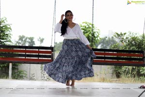 Vaanya Aggarwal in Blue Printed Maxi Skirt and White Top