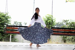 Vaanya Aggarwal in Blue Printed Maxi Skirt and White Top