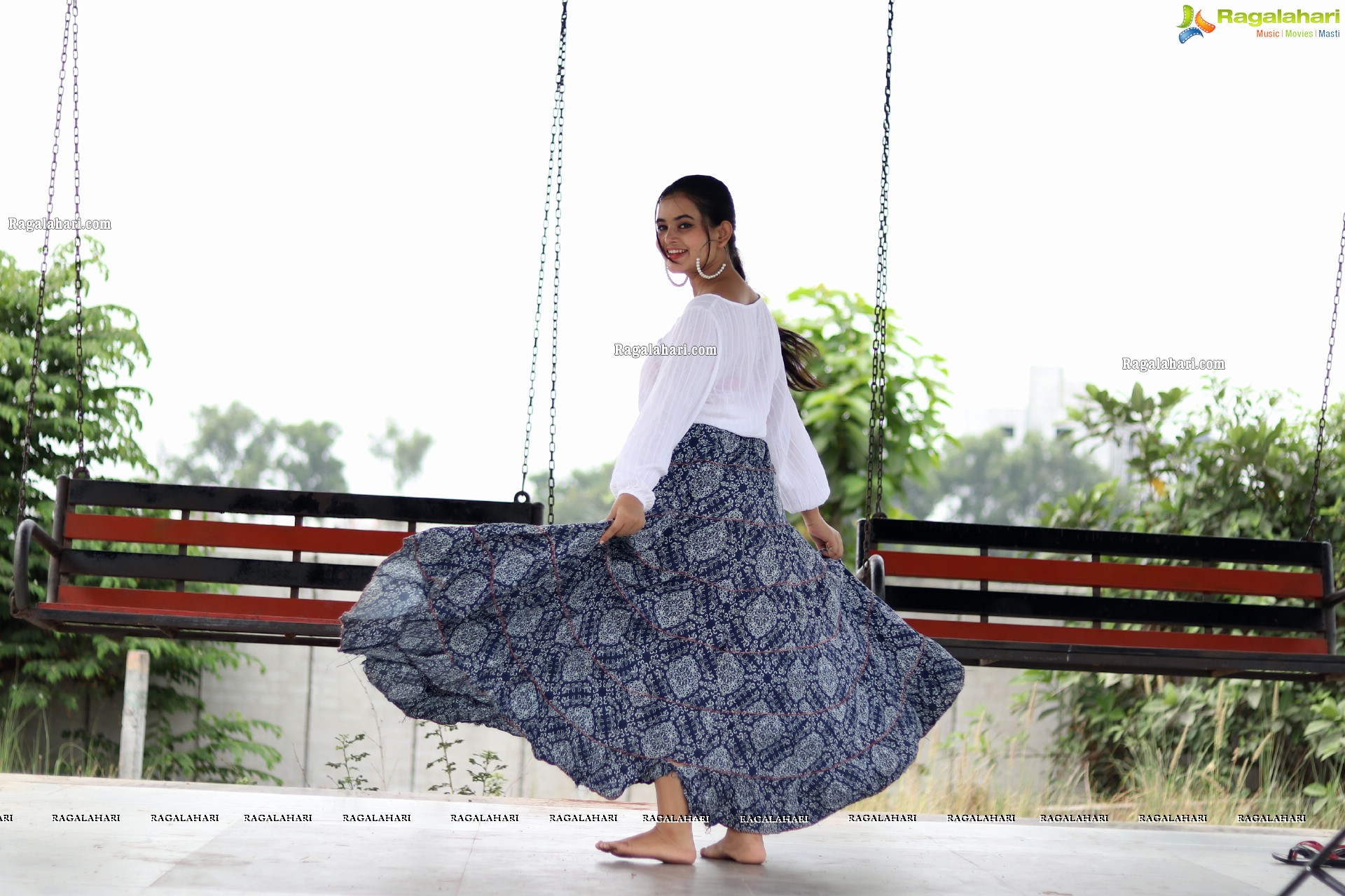 Vaanya Aggarwal in Blue Printed Maxi Skirt and White Top, HD Photo Gallery