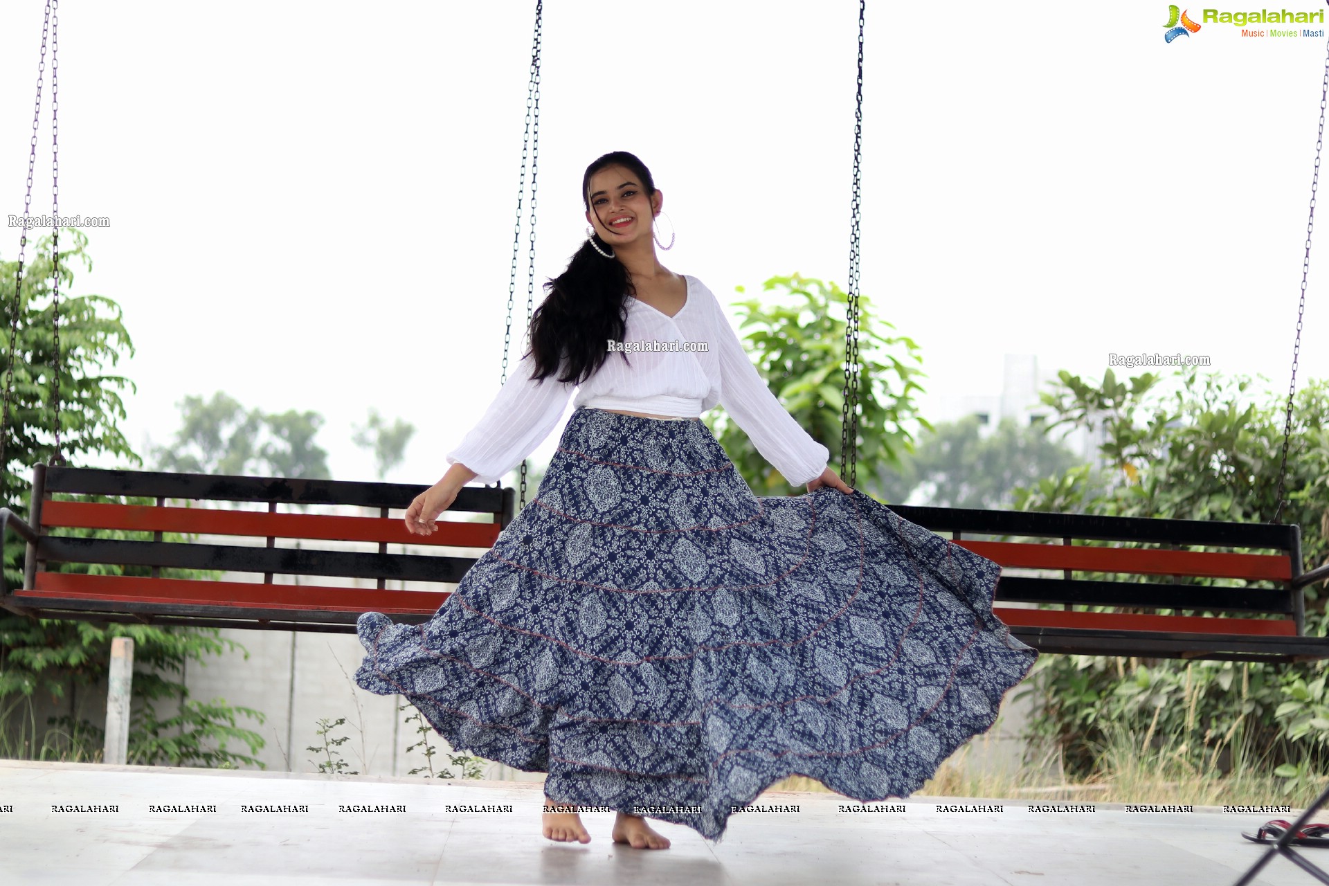 Vaanya Aggarwal in Blue Printed Maxi Skirt and White Top, HD Photo Gallery