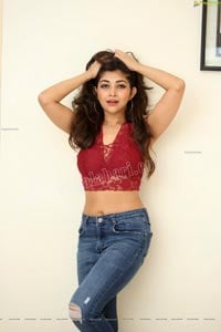 Srijita Ghosh in Red Lace Bralette Crop Top and Jeans