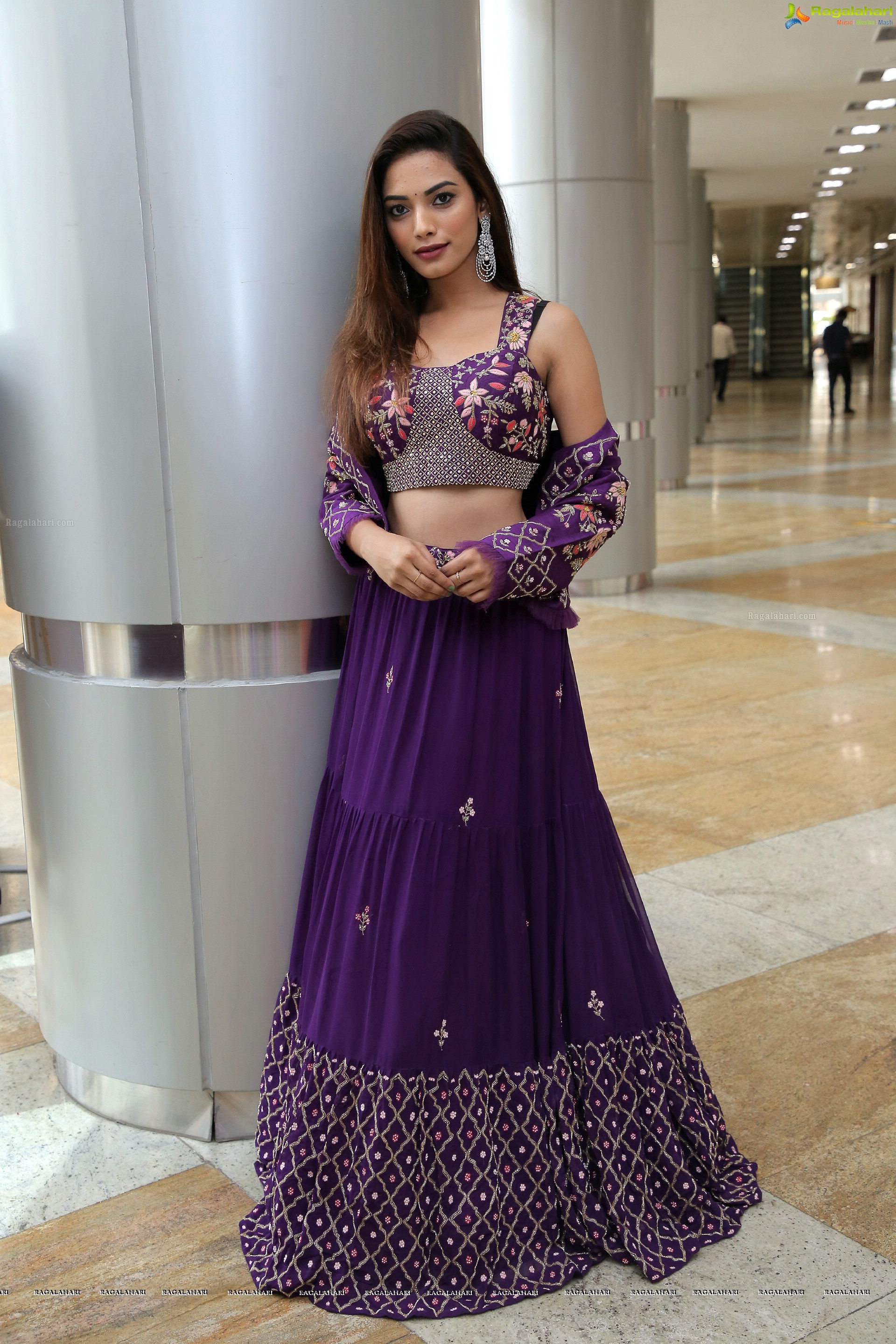 Harshini Balla in Purple Designer Lehenga Choli, HD Photo Gallery