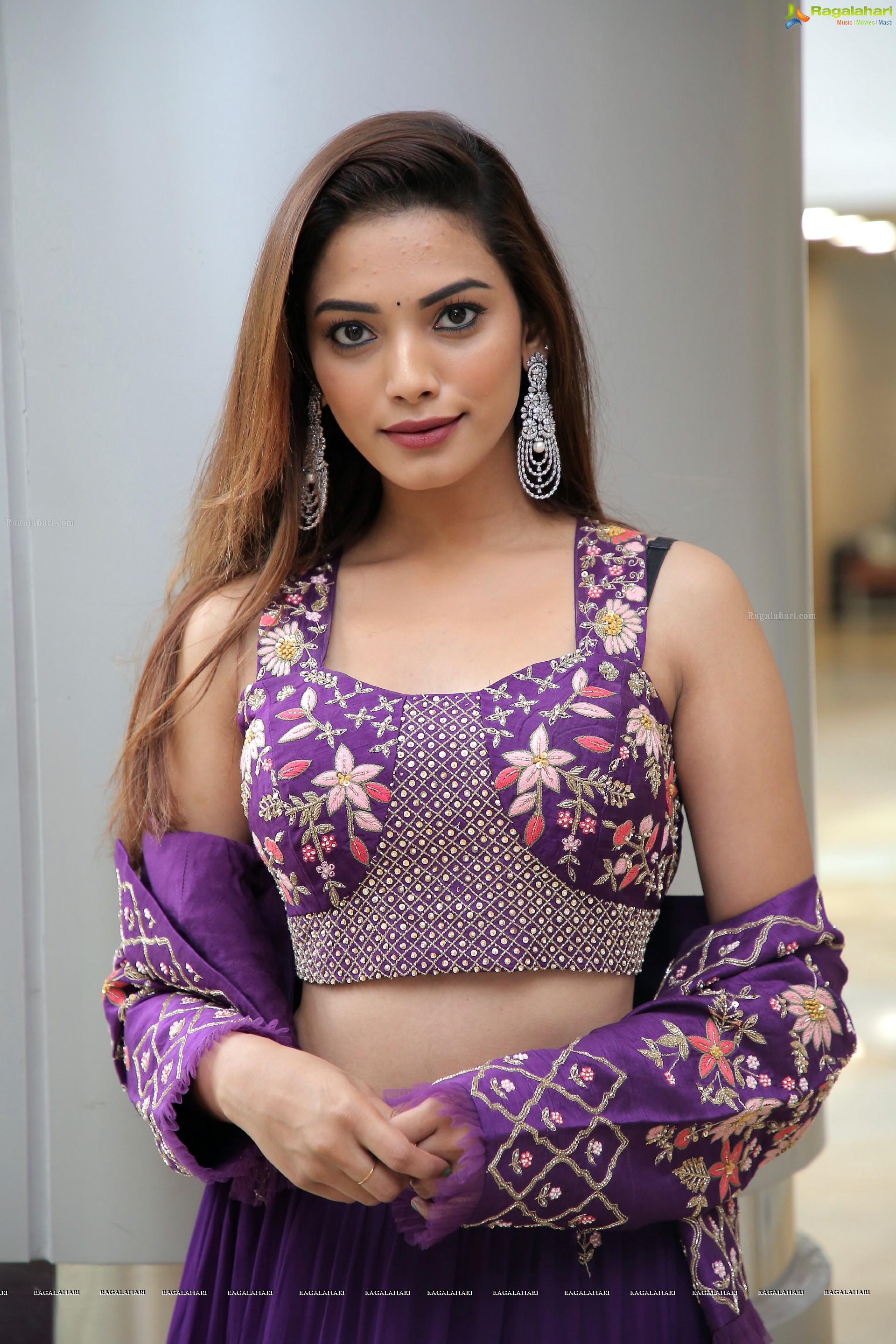 Harshini Balla in Purple Designer Lehenga Choli, HD Photo Gallery