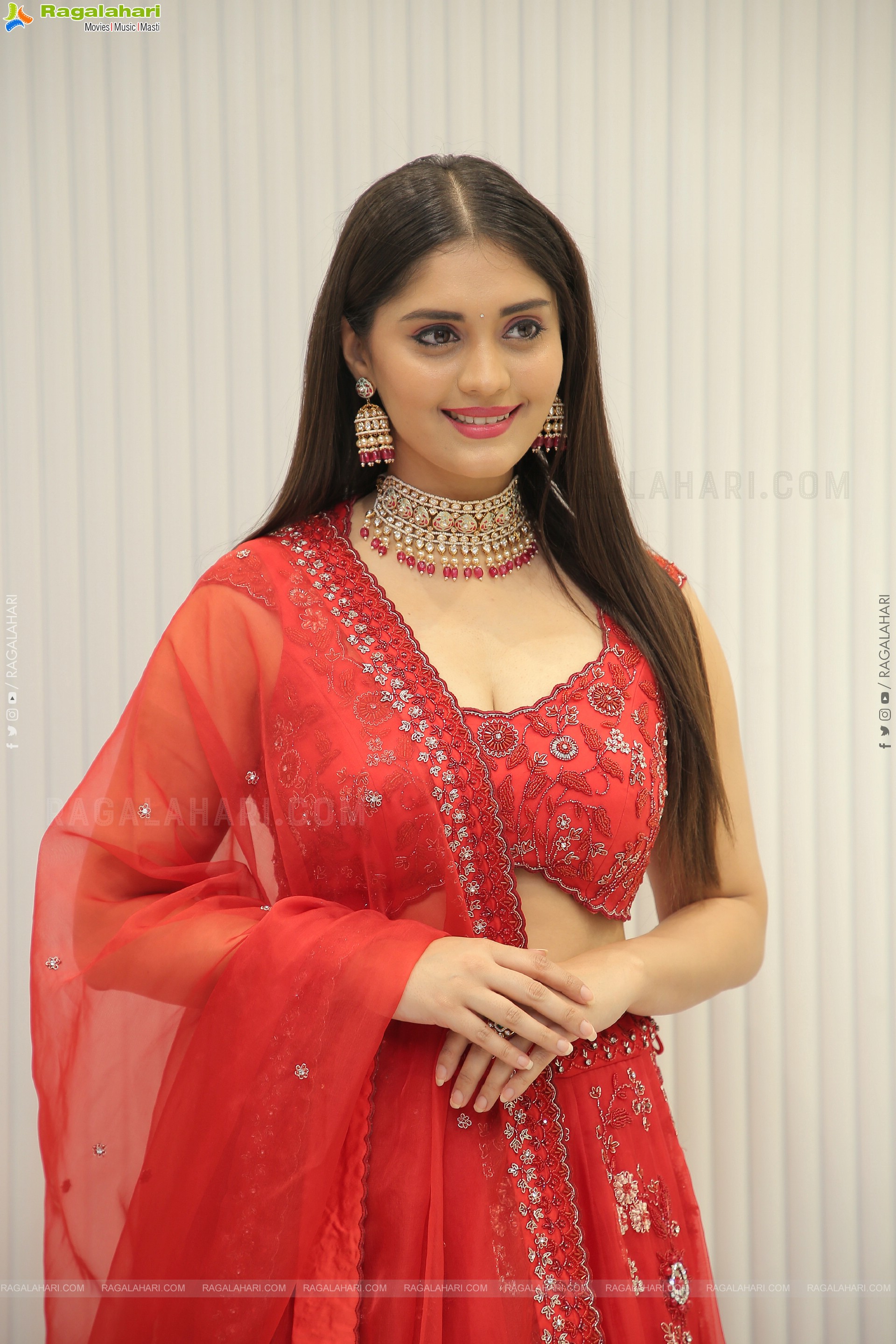 Surbhi Puranik in Red Designer Lehenga Choli, HD Photo Gallery