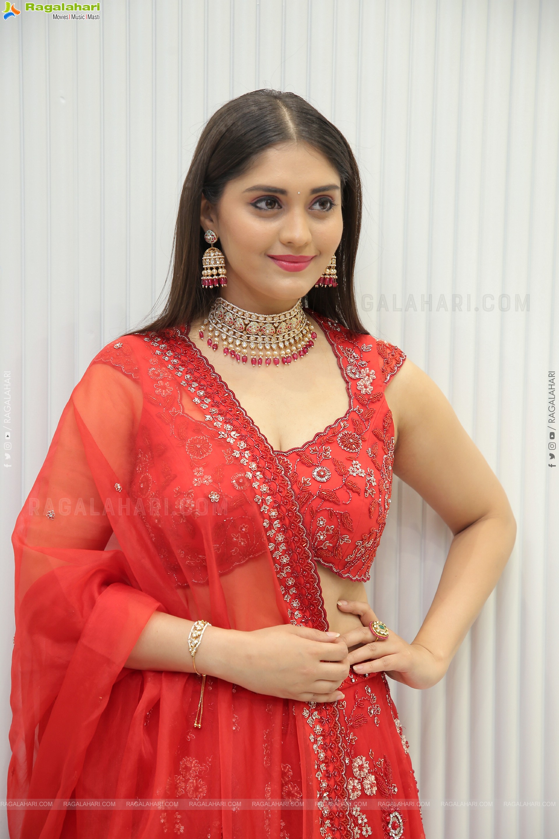 Surbhi Puranik in Red Designer Lehenga Choli, HD Photo Gallery