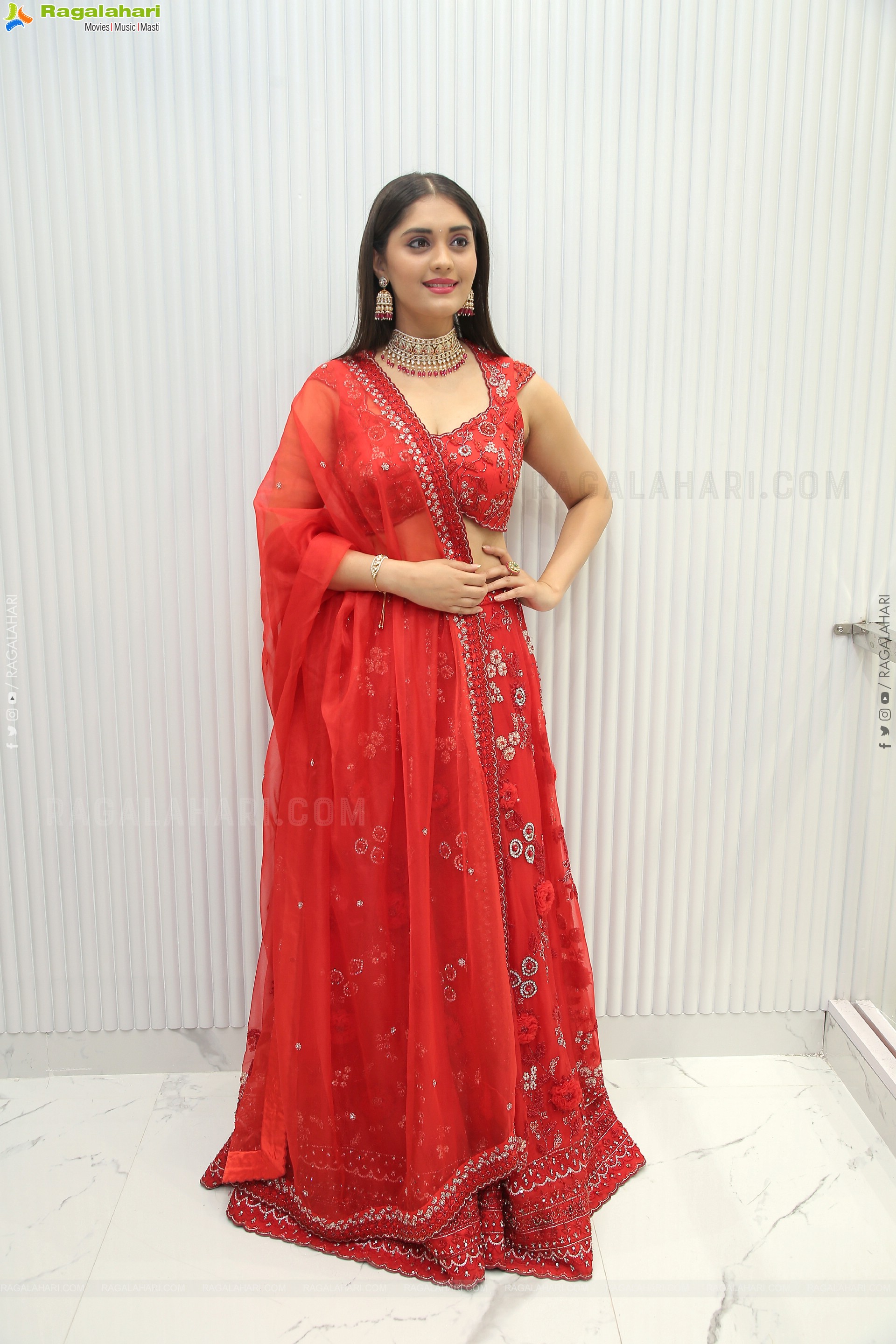 Surbhi Puranik in Red Designer Lehenga Choli, HD Photo Gallery