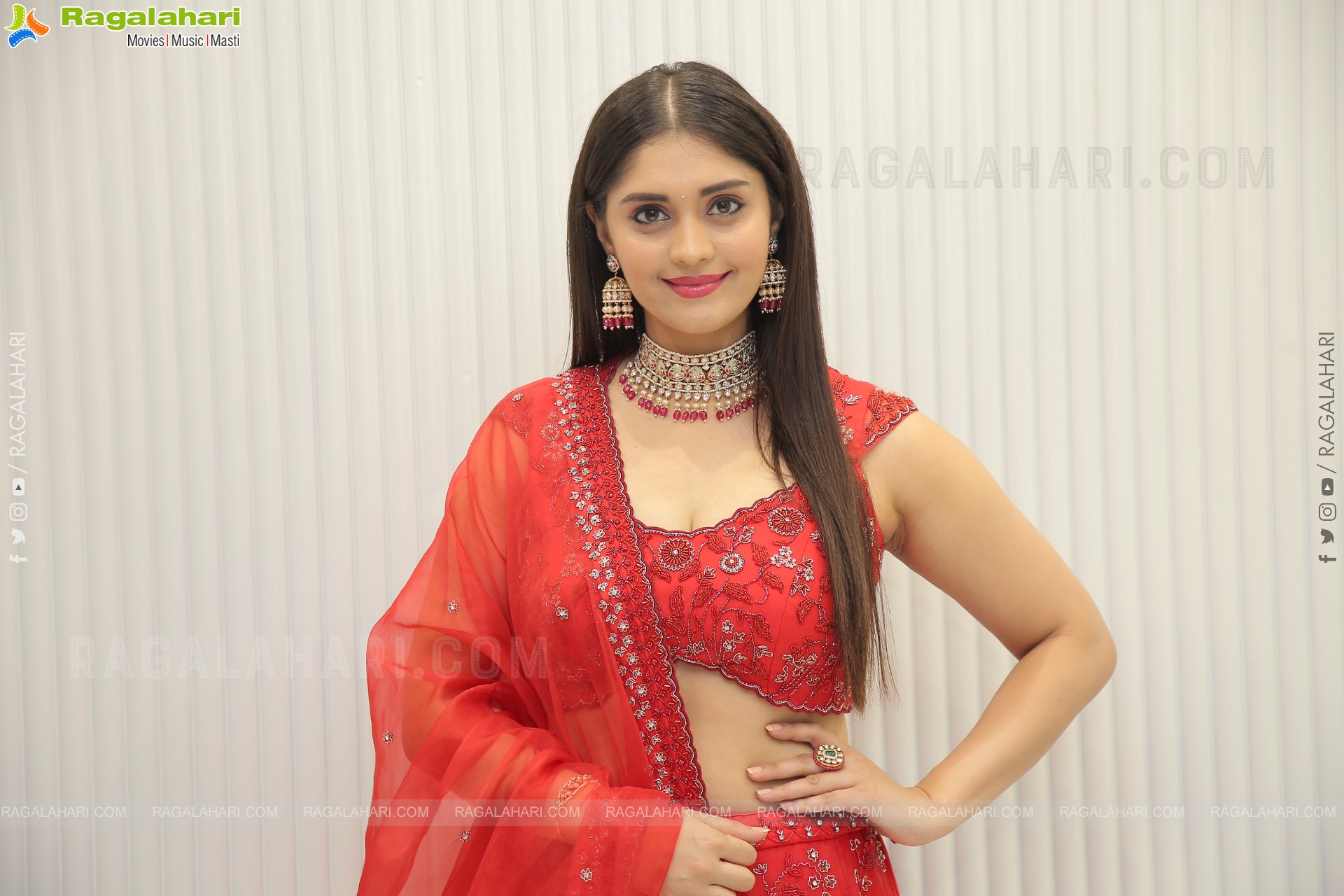 Surbhi Puranik in Red Designer Lehenga Choli, HD Photo Gallery