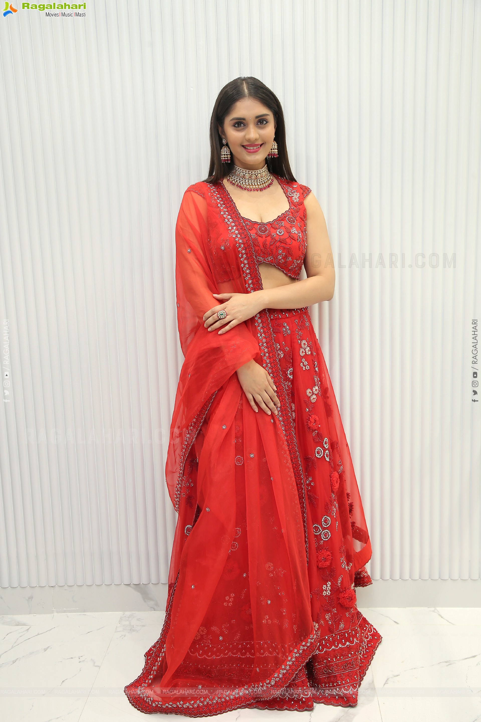 Surbhi Puranik in Red Designer Lehenga Choli, HD Photo Gallery