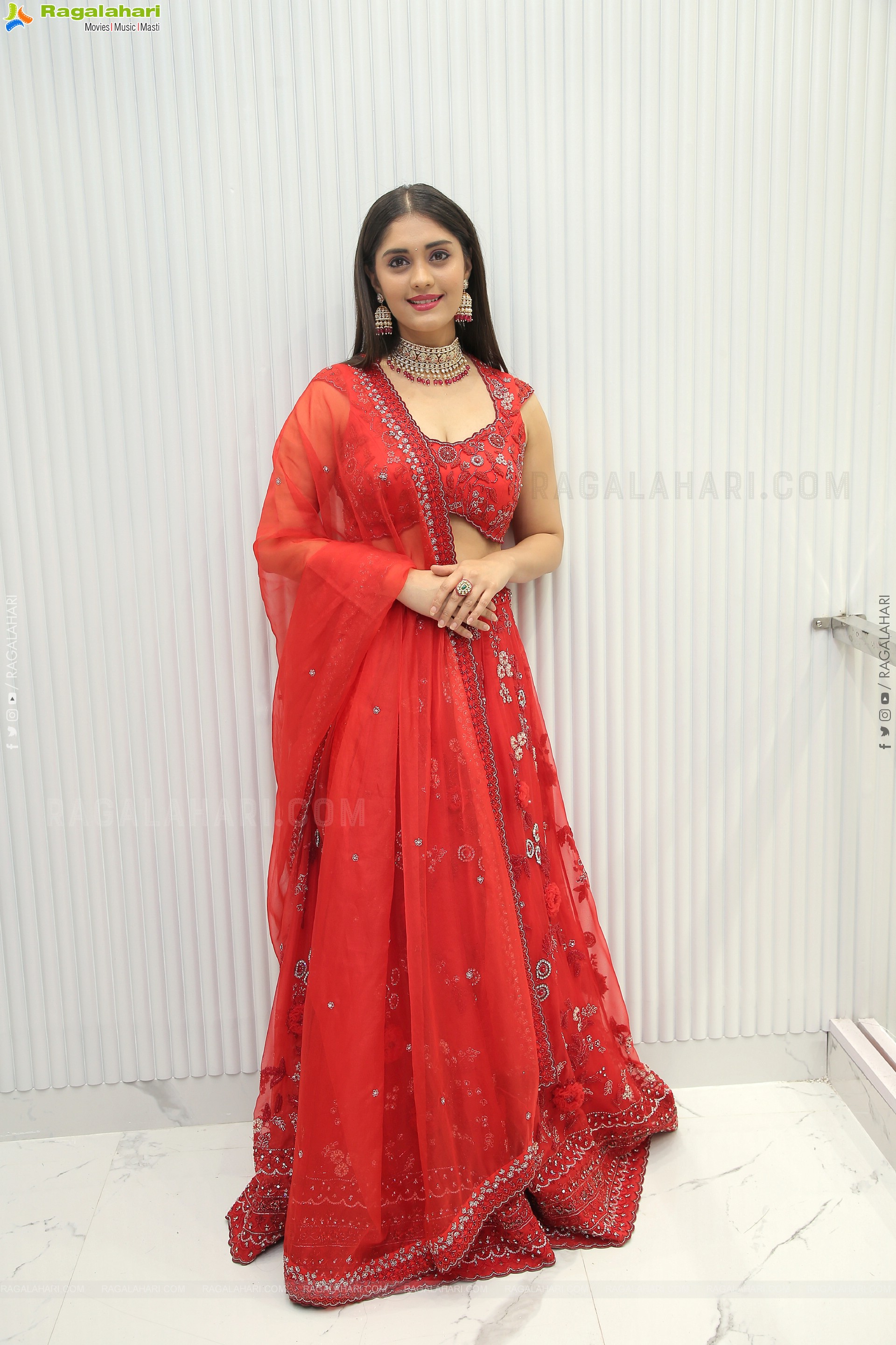 Surbhi Puranik in Red Designer Lehenga Choli, HD Photo Gallery