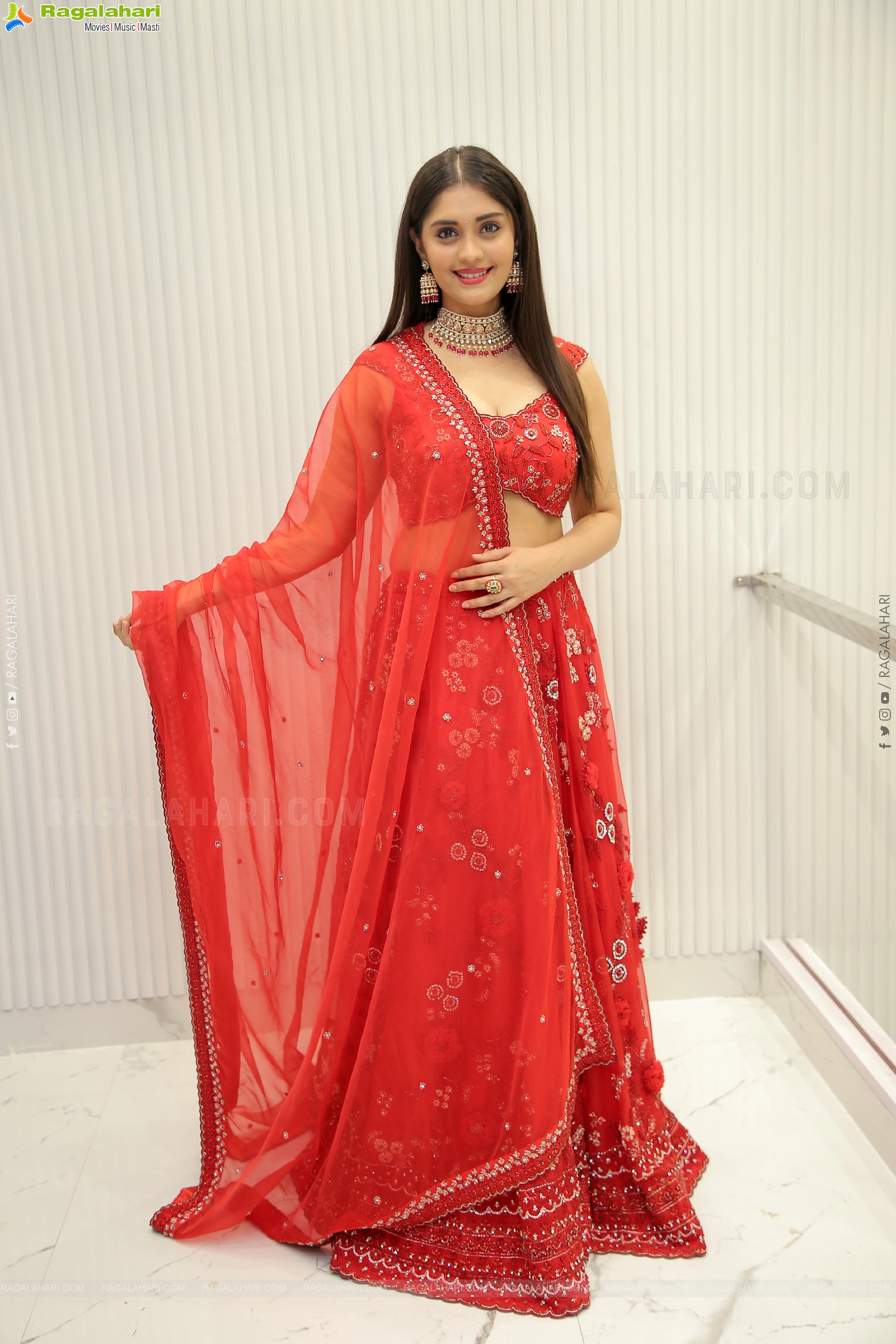 Surbhi Puranik in Red Designer Lehenga Choli, HD Photo Gallery