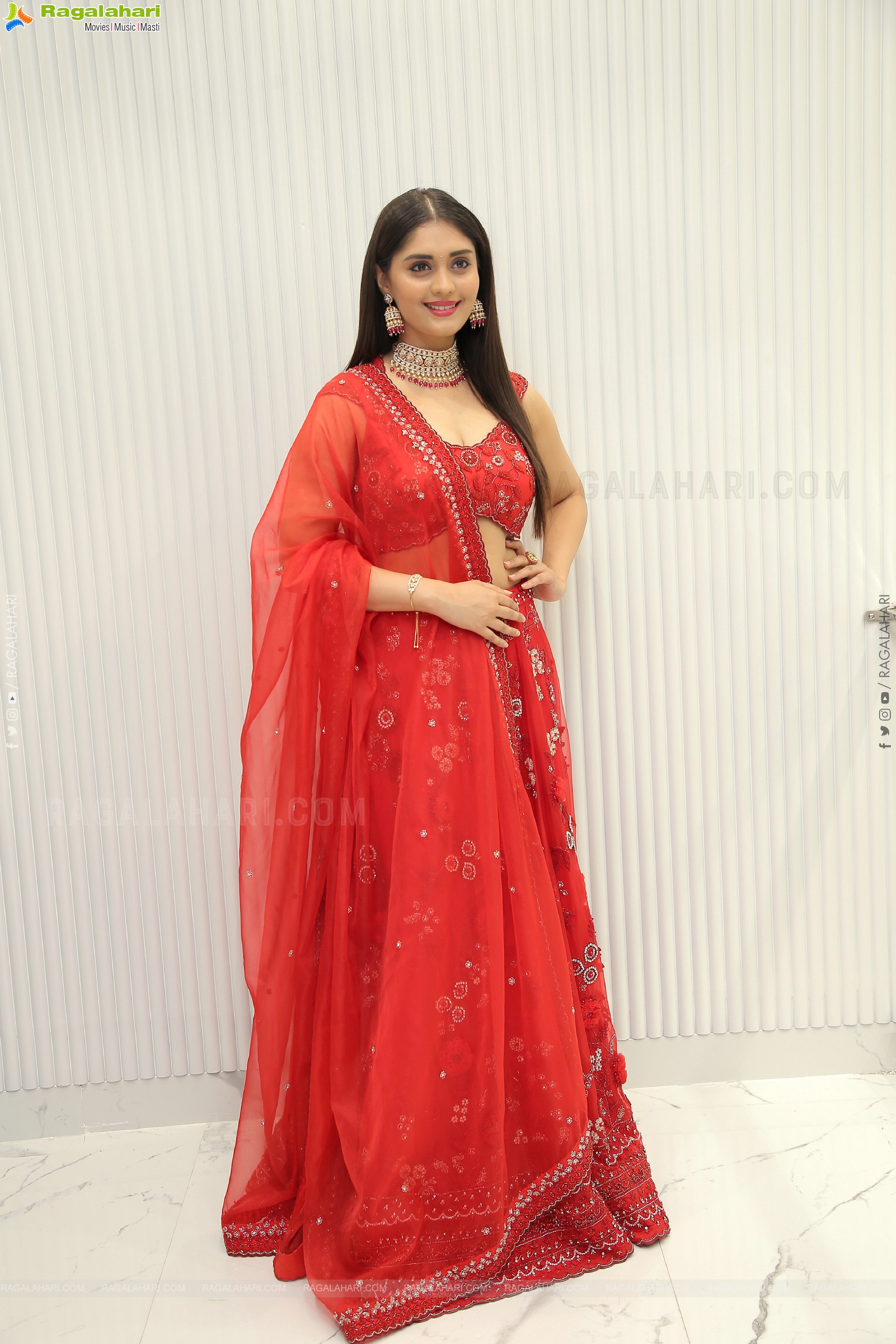 Surbhi Puranik in Red Designer Lehenga Choli, HD Photo Gallery