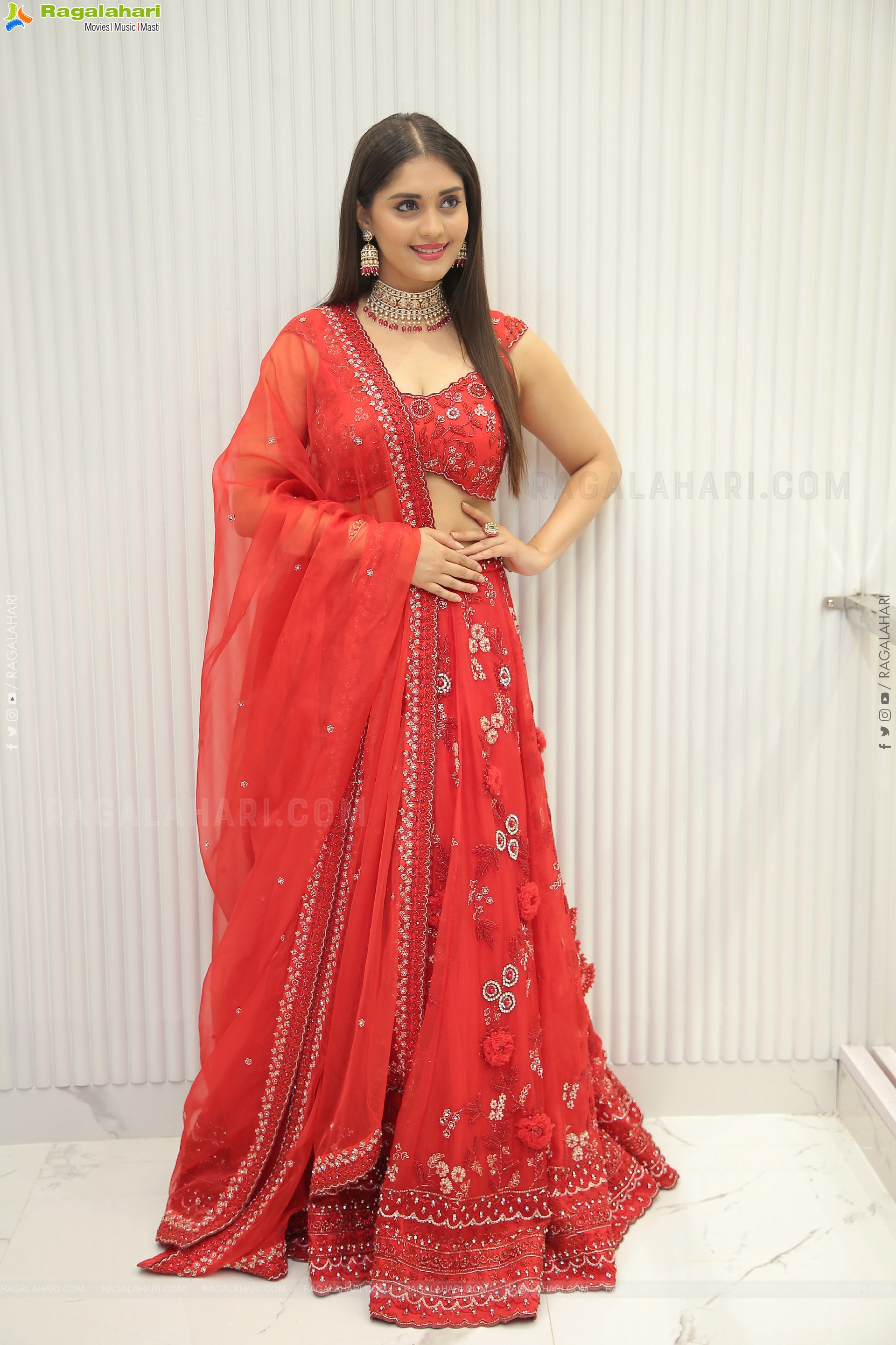 Surbhi Puranik in Red Designer Lehenga Choli, HD Photo Gallery