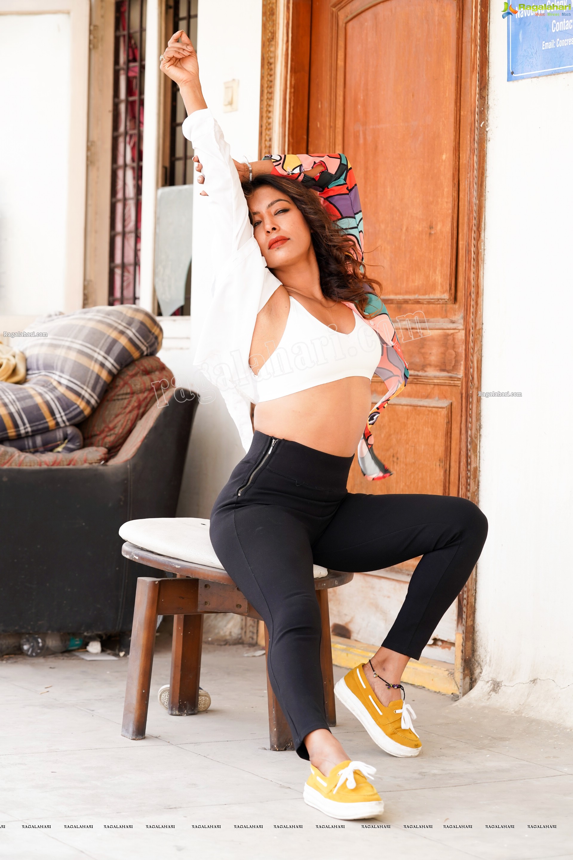 Ankita Bhattacharya in White Printed Crop Top and Black Pant, Exclusive Photoshoot