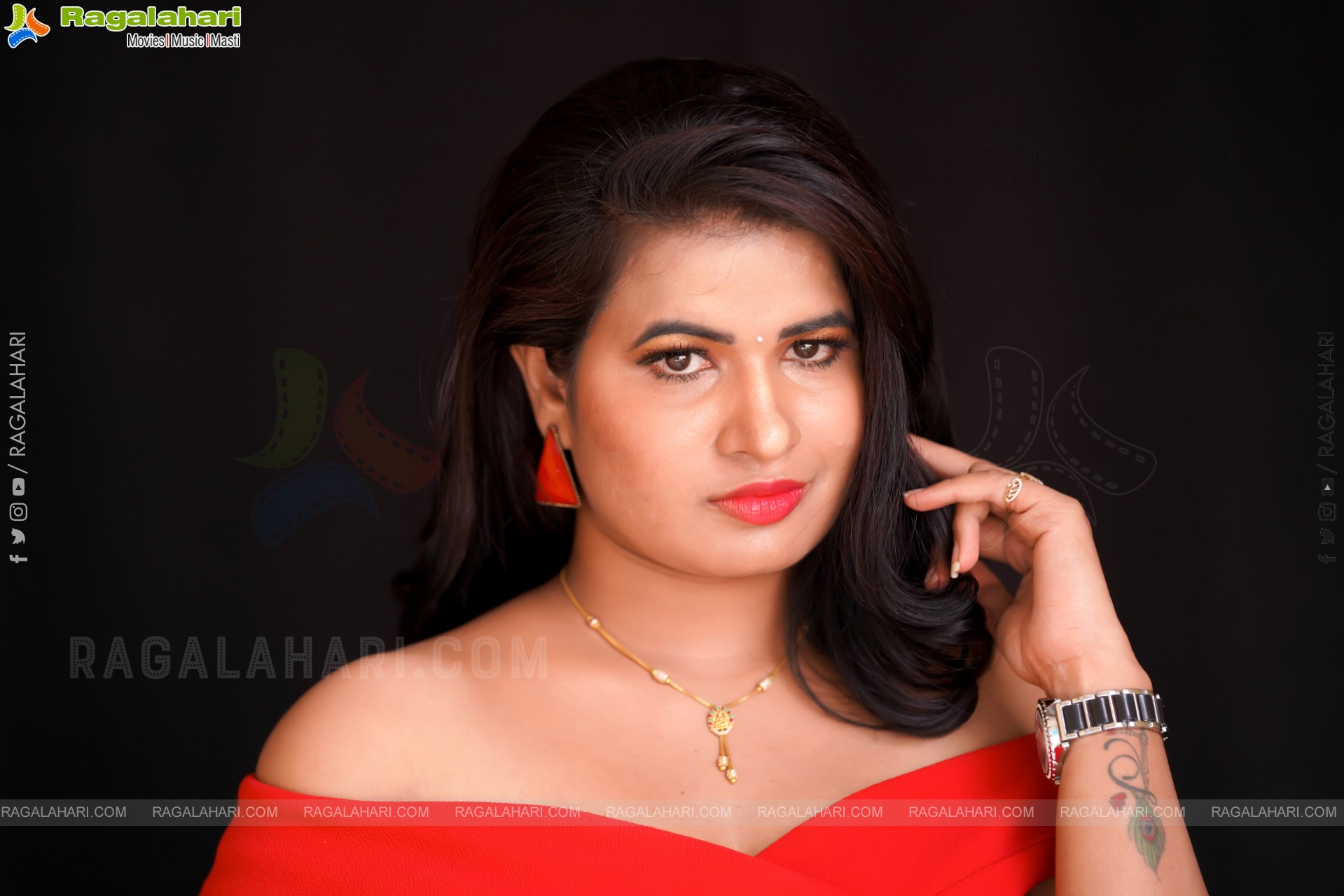 Anusha Venugopal in Red Off The Shoulder Bodycon Dress, Exclusive Photoshoot