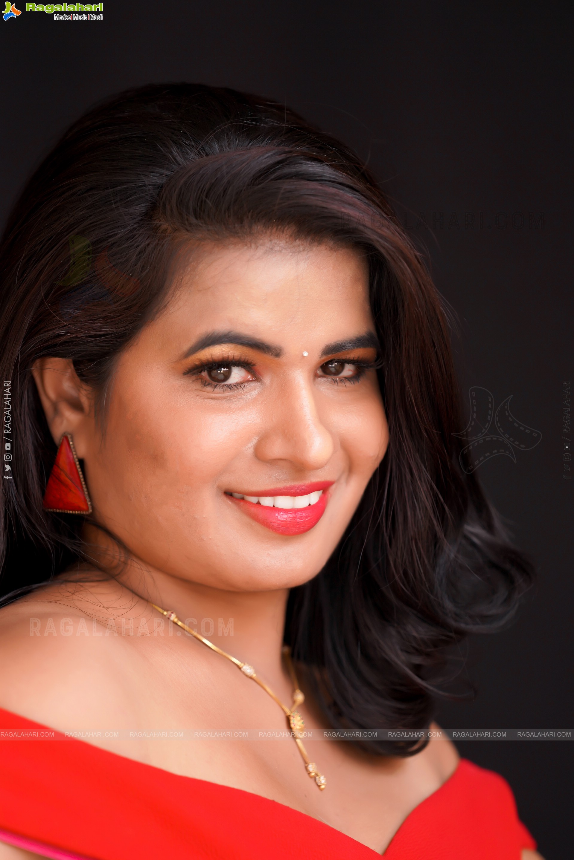 Anusha Venugopal in Red Off The Shoulder Bodycon Dress, Exclusive Photoshoot