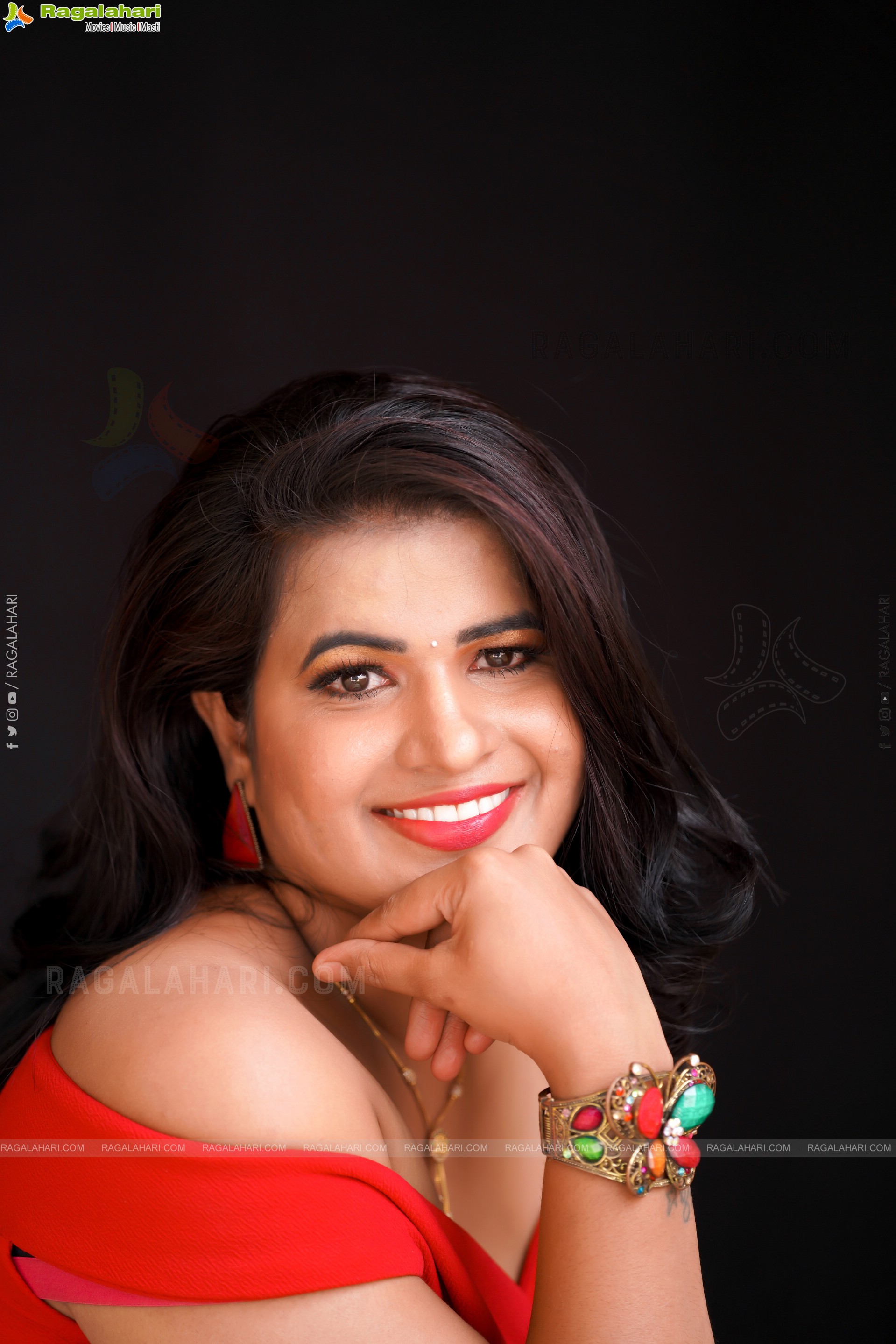 Anusha Venugopal in Red Off The Shoulder Bodycon Dress, Exclusive Photoshoot