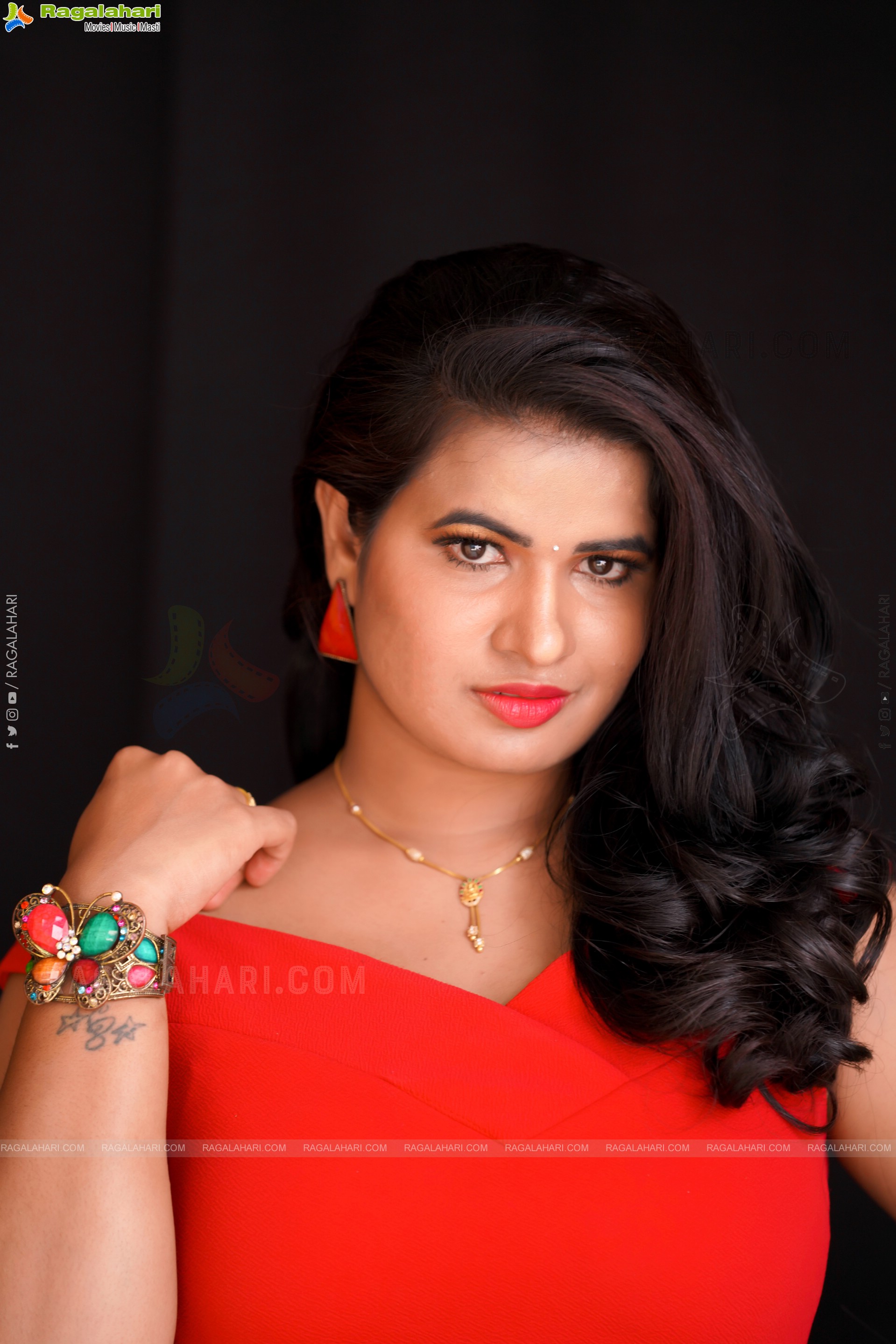 Anusha Venugopal in Red Off The Shoulder Bodycon Dress, Exclusive Photoshoot