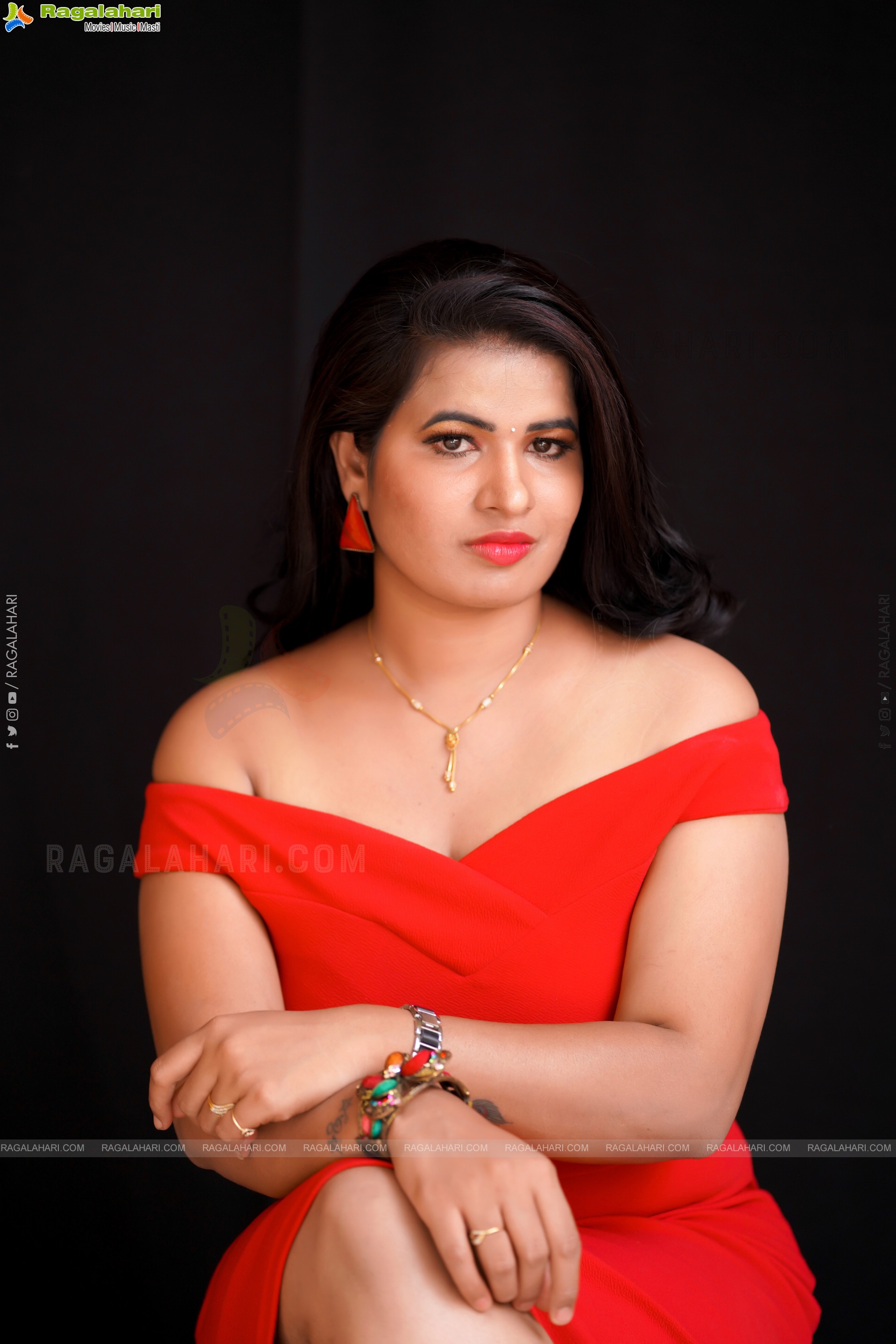 Anusha Venugopal in Red Off The Shoulder Bodycon Dress, Exclusive Photoshoot