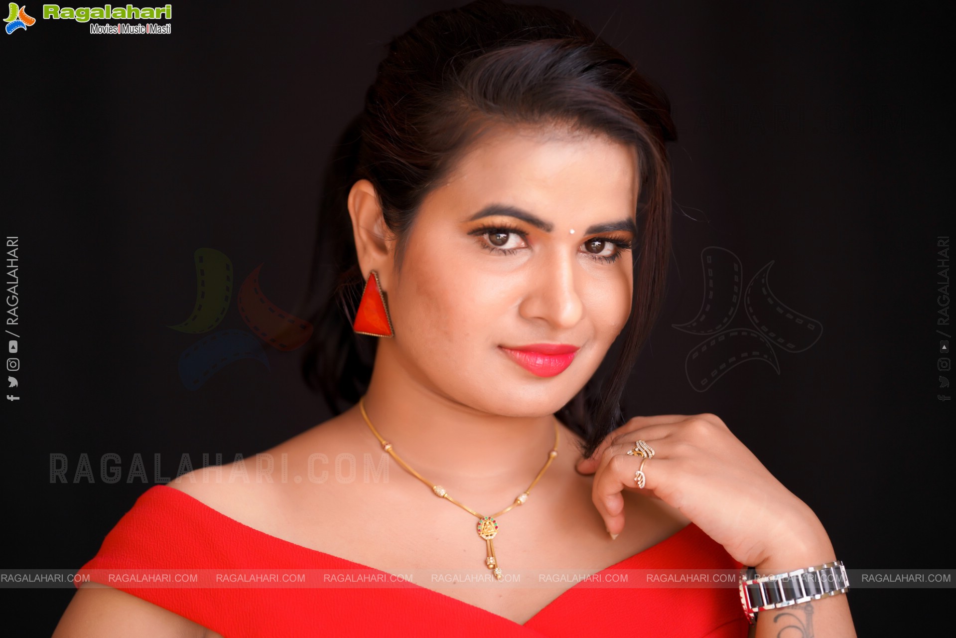 Anusha Venugopal in Red Off The Shoulder Bodycon Dress, Exclusive Photoshoot