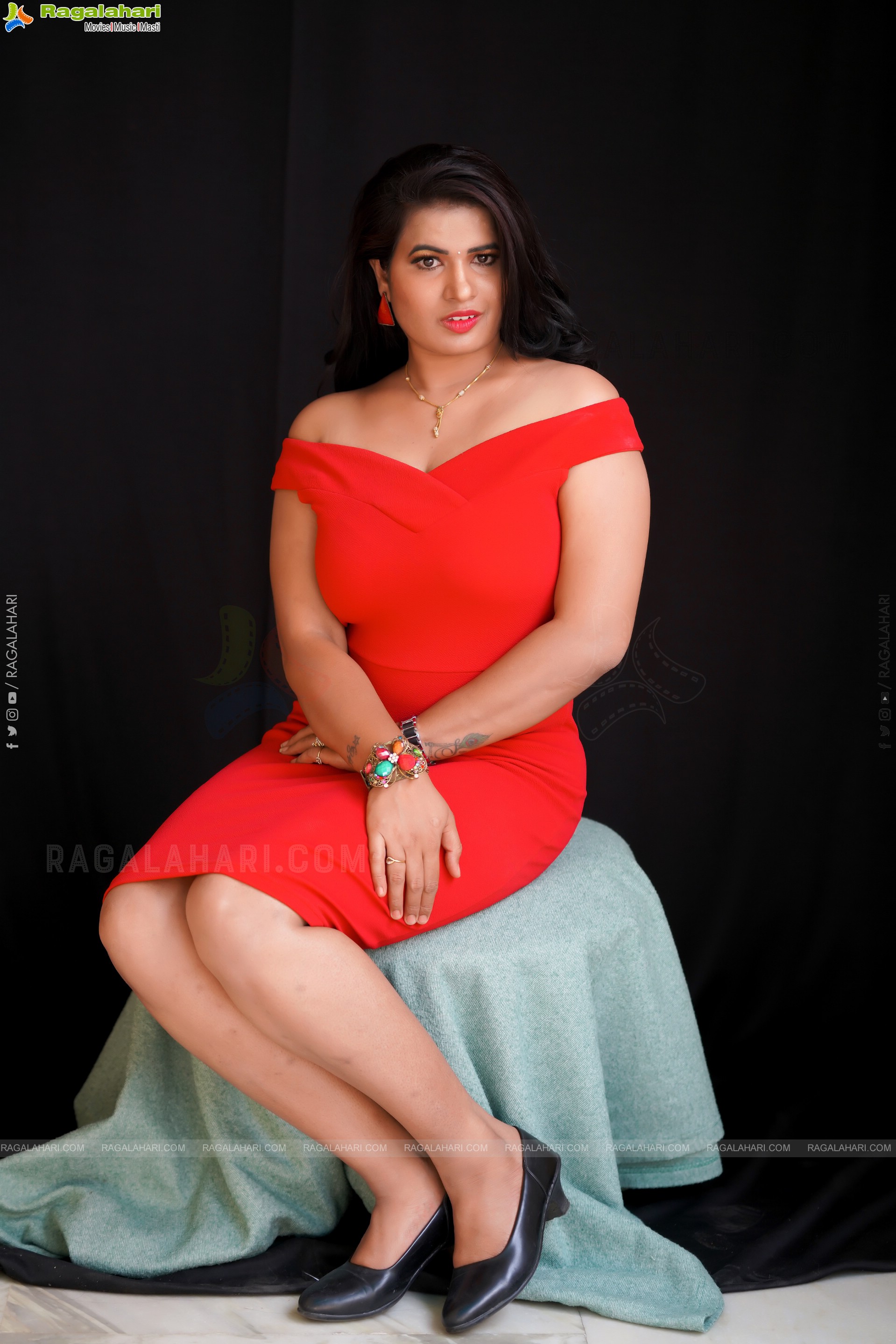 Anusha Venugopal in Red Off The Shoulder Bodycon Dress, Exclusive Photoshoot