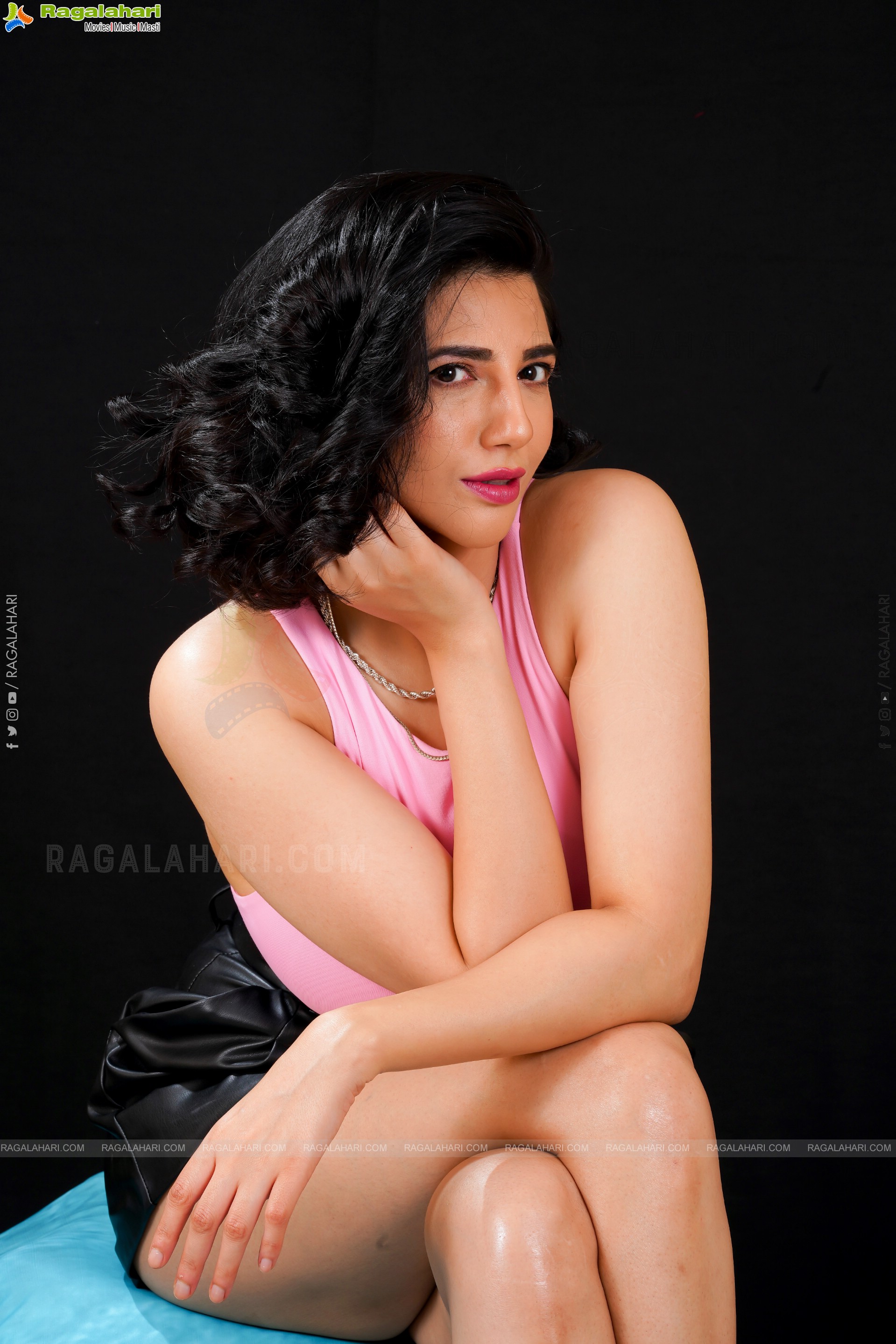 Tanya Pradhan in High Waist Black Mini Skirt and Pink Crop Top Exclusive Photo Shoot