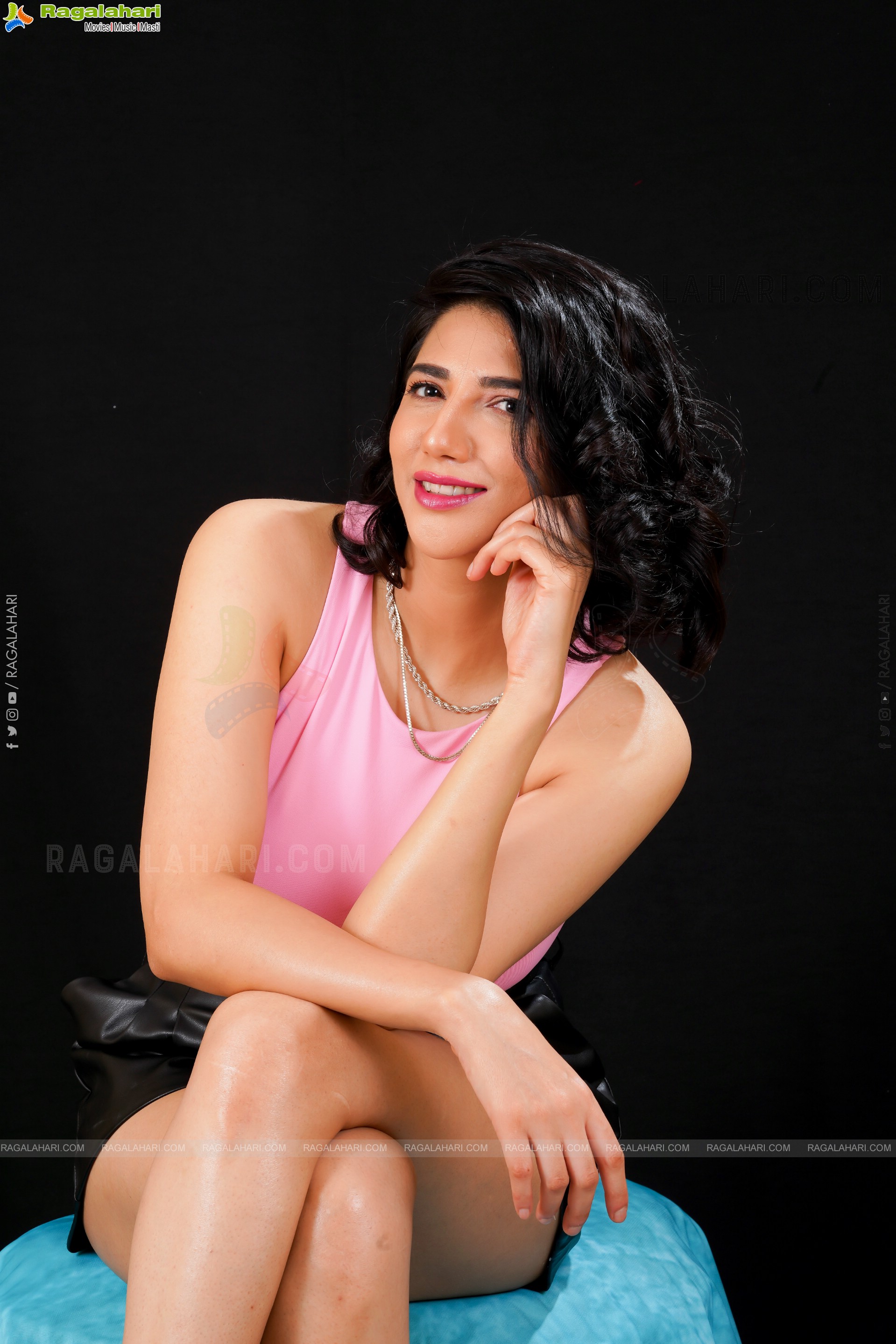 Tanya Pradhan in High Waist Black Mini Skirt and Pink Crop Top Exclusive Photo Shoot