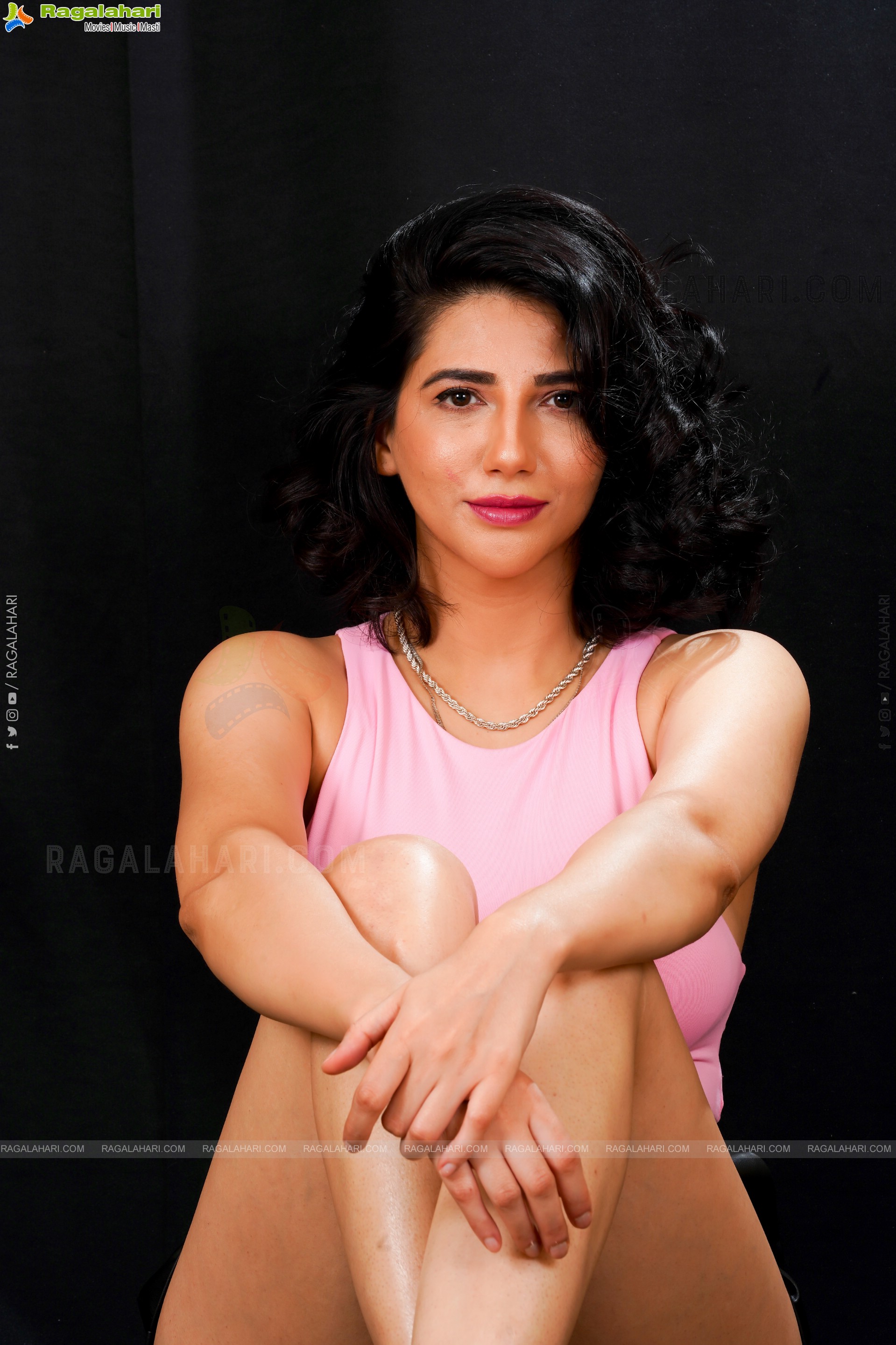Tanya Pradhan in High Waist Black Mini Skirt and Pink Crop Top Exclusive Photo Shoot