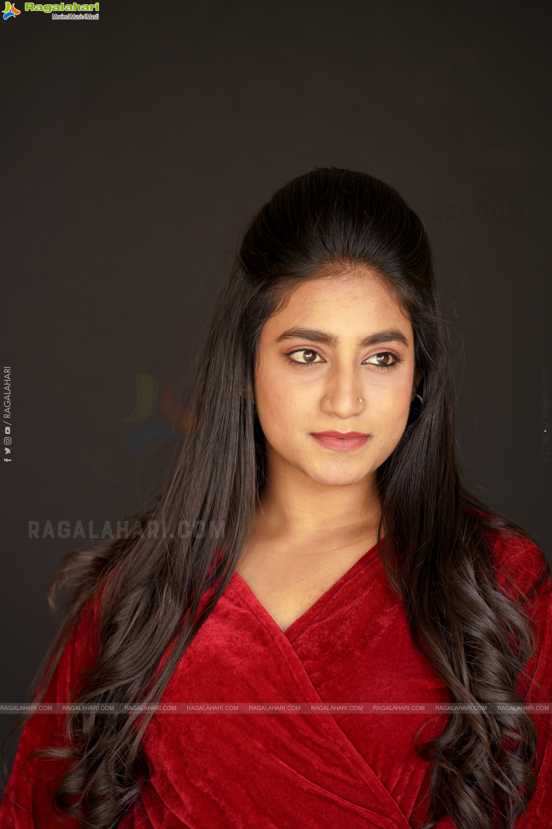 Yuktha in Red Velvet Dress, Exclusive Photoshoot