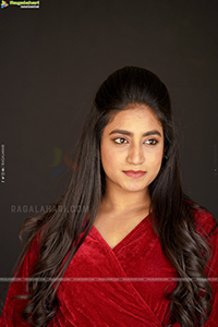 Yuktha in Red Velvet Dress