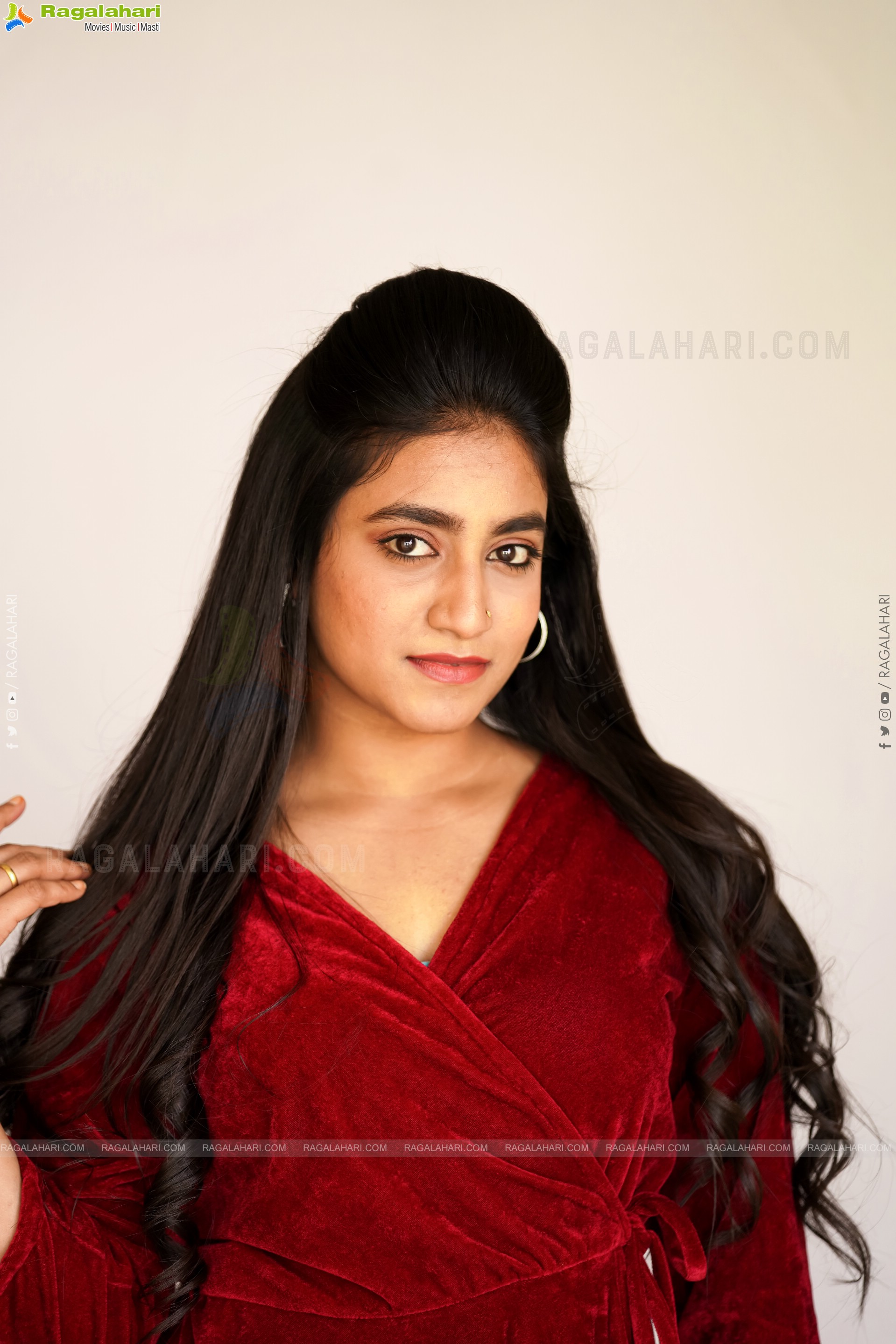 Yuktha in Red Velvet Dress, Exclusive Photoshoot