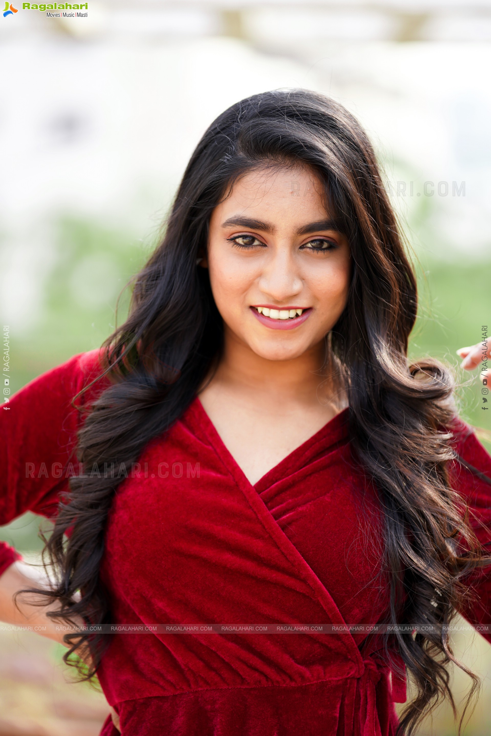 Yuktha in Red Velvet Dress, Exclusive Photoshoot