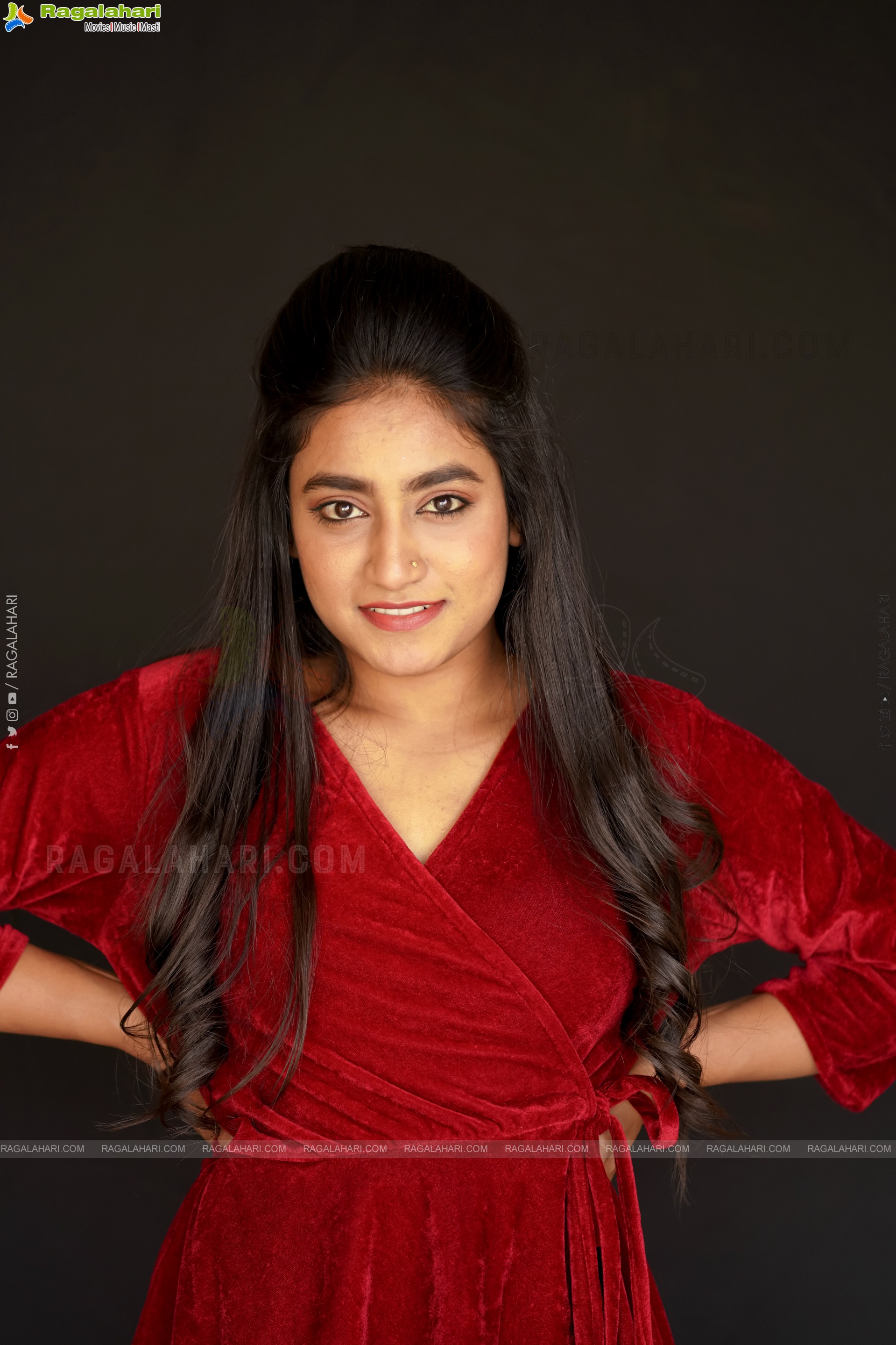 Yuktha in Red Velvet Dress, Exclusive Photoshoot