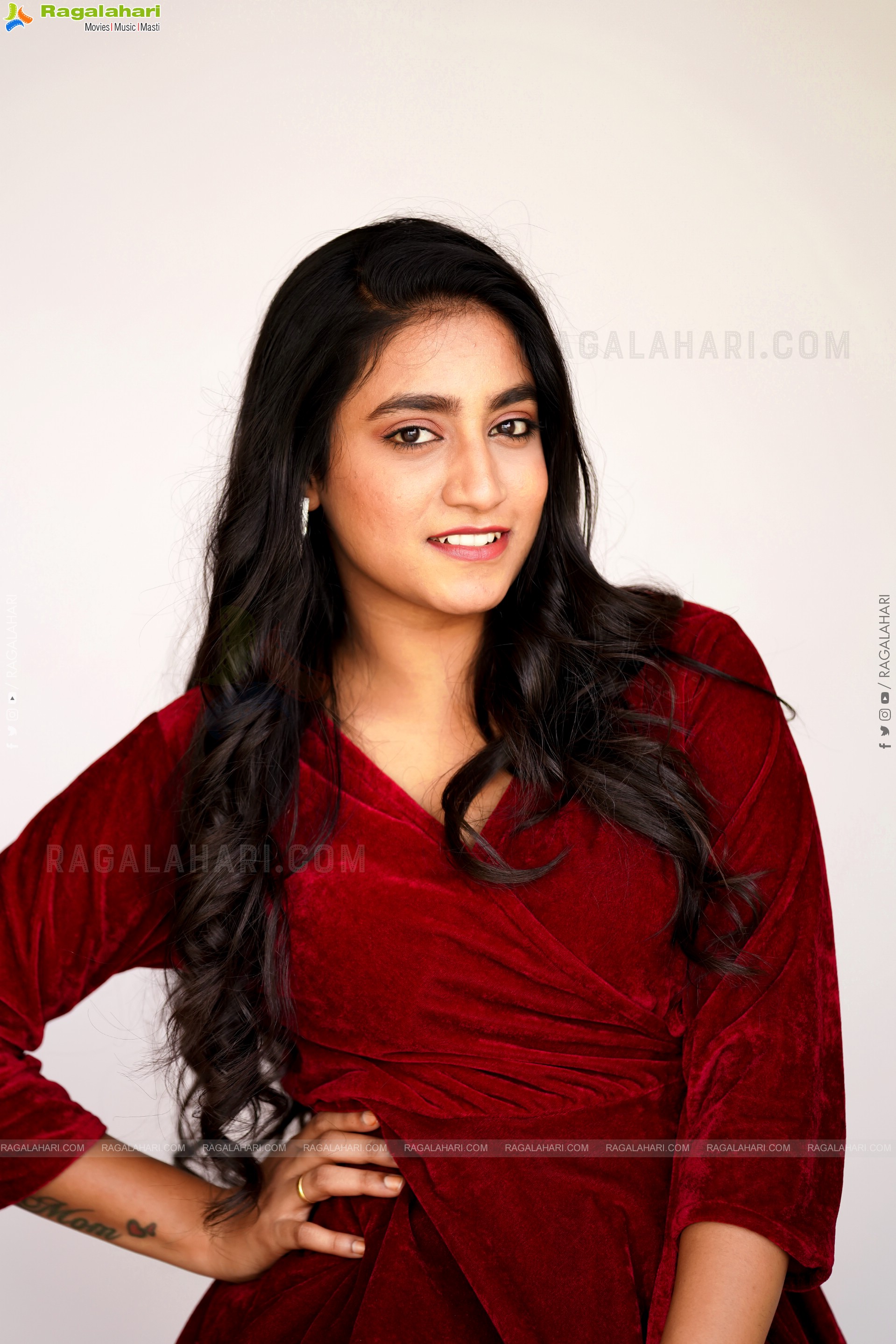 Yuktha in Red Velvet Dress, Exclusive Photoshoot