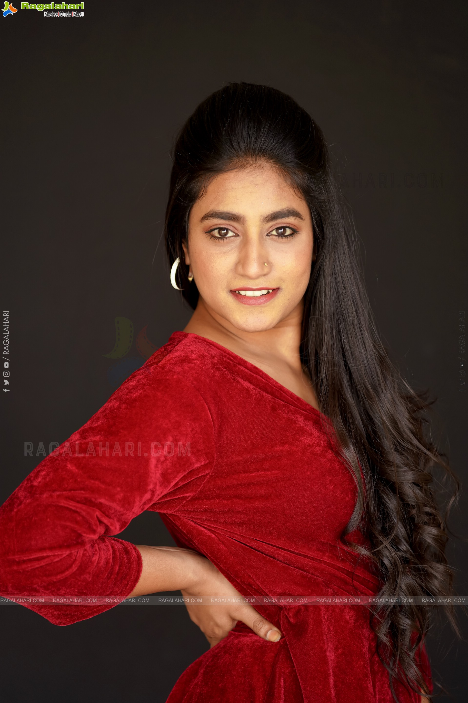 Yuktha in Red Velvet Dress, Exclusive Photoshoot