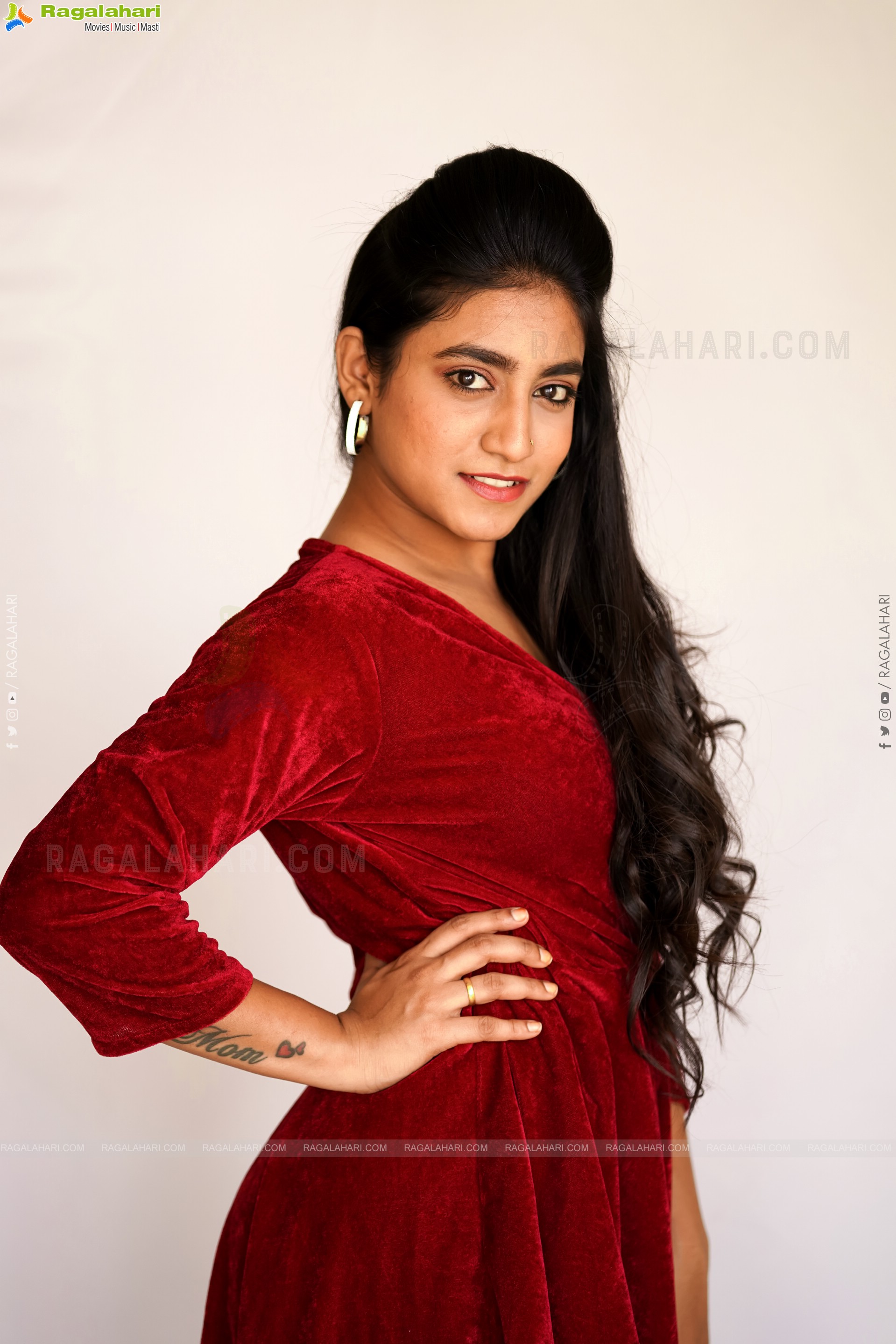 Yuktha in Red Velvet Dress, Exclusive Photoshoot