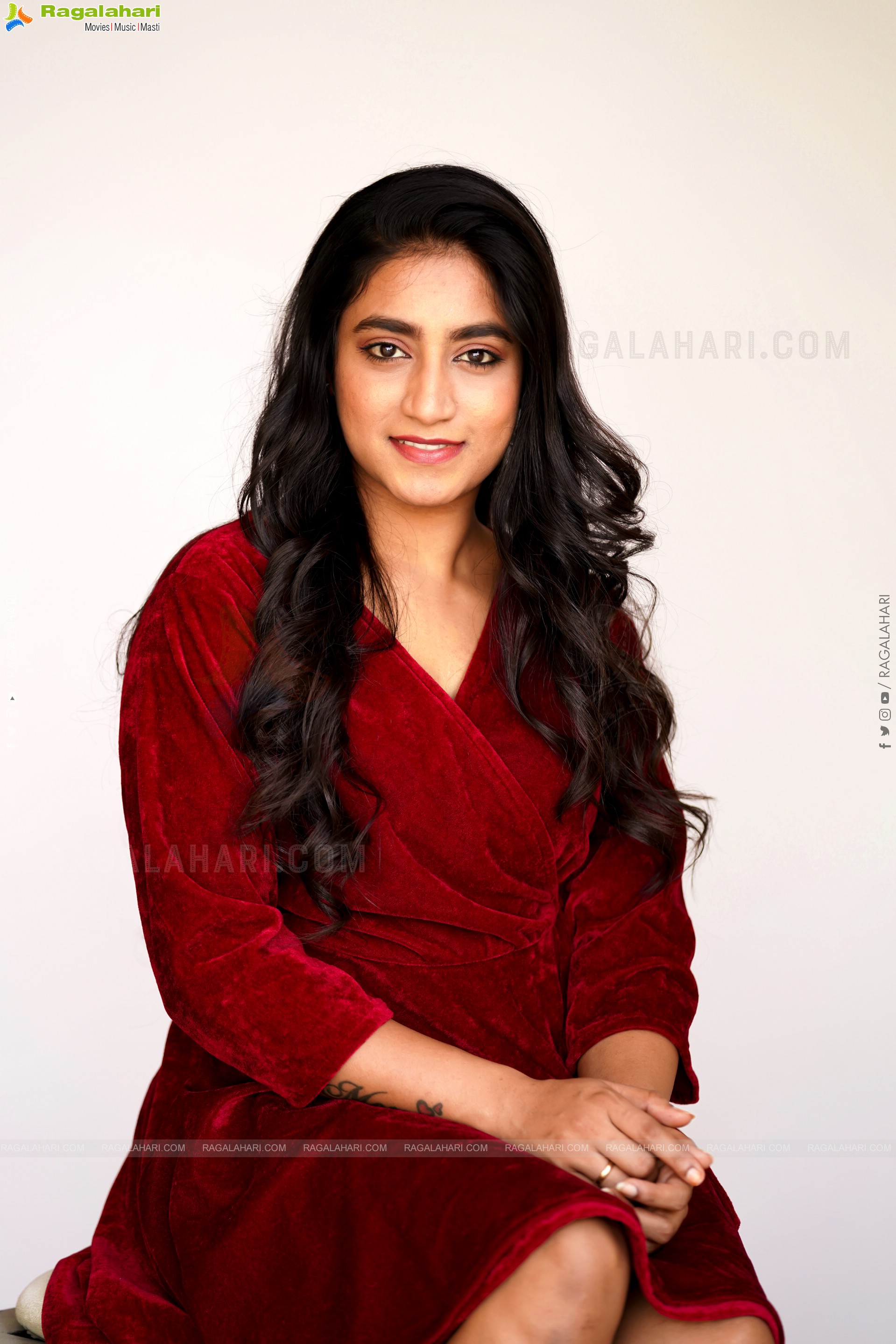 Yuktha in Red Velvet Dress, Exclusive Photoshoot