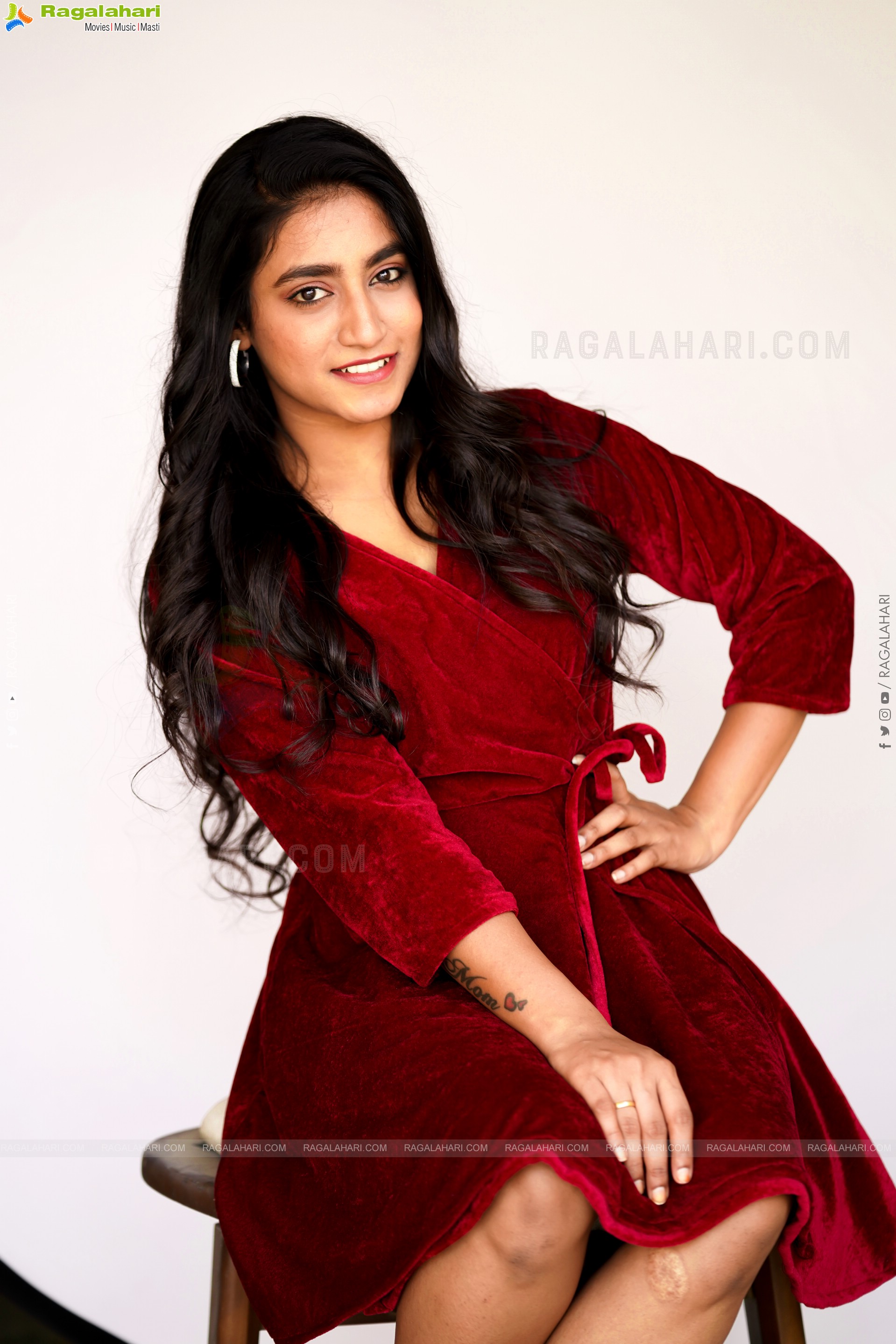 Yuktha in Red Velvet Dress, Exclusive Photoshoot
