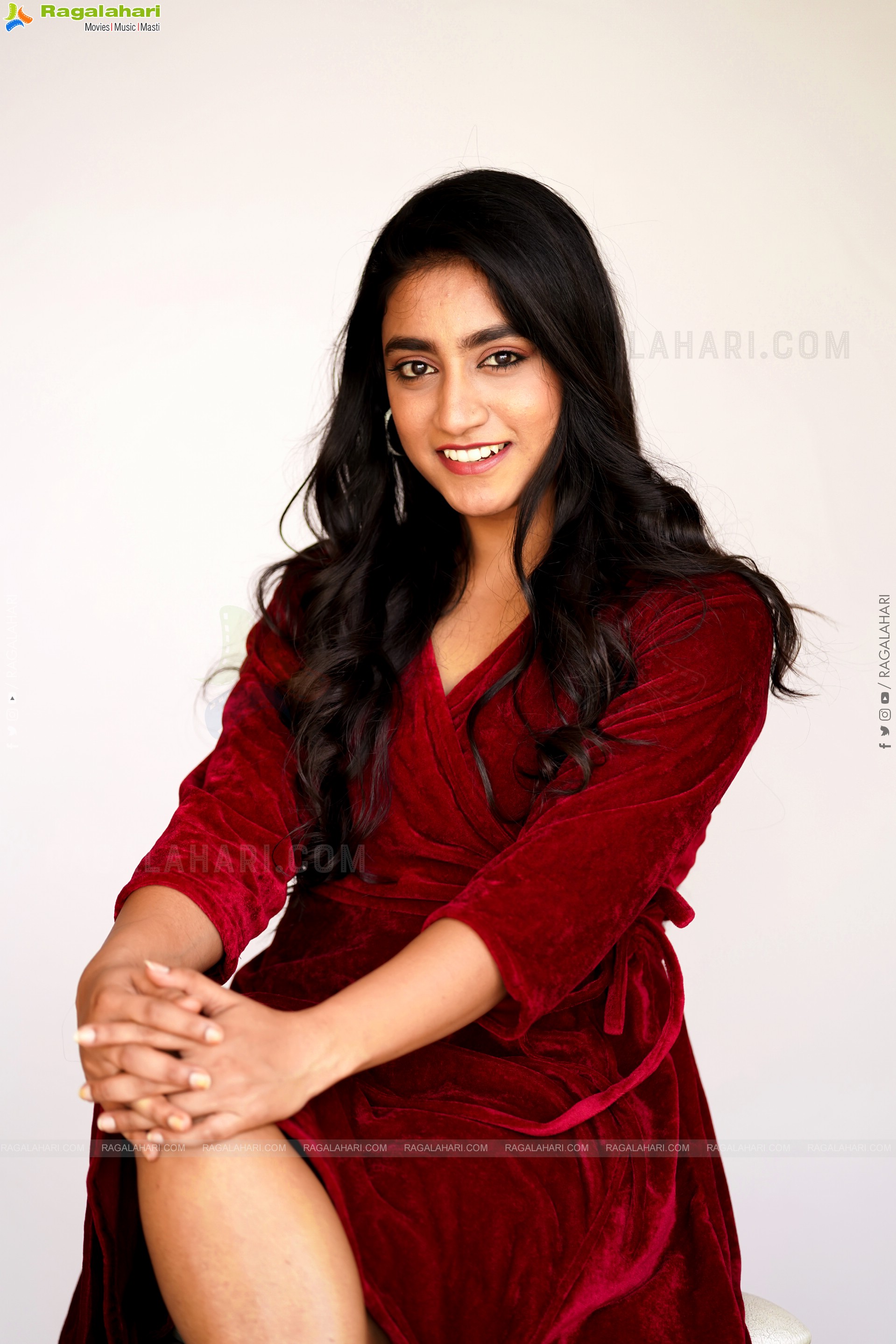 Yuktha in Red Velvet Dress, Exclusive Photoshoot