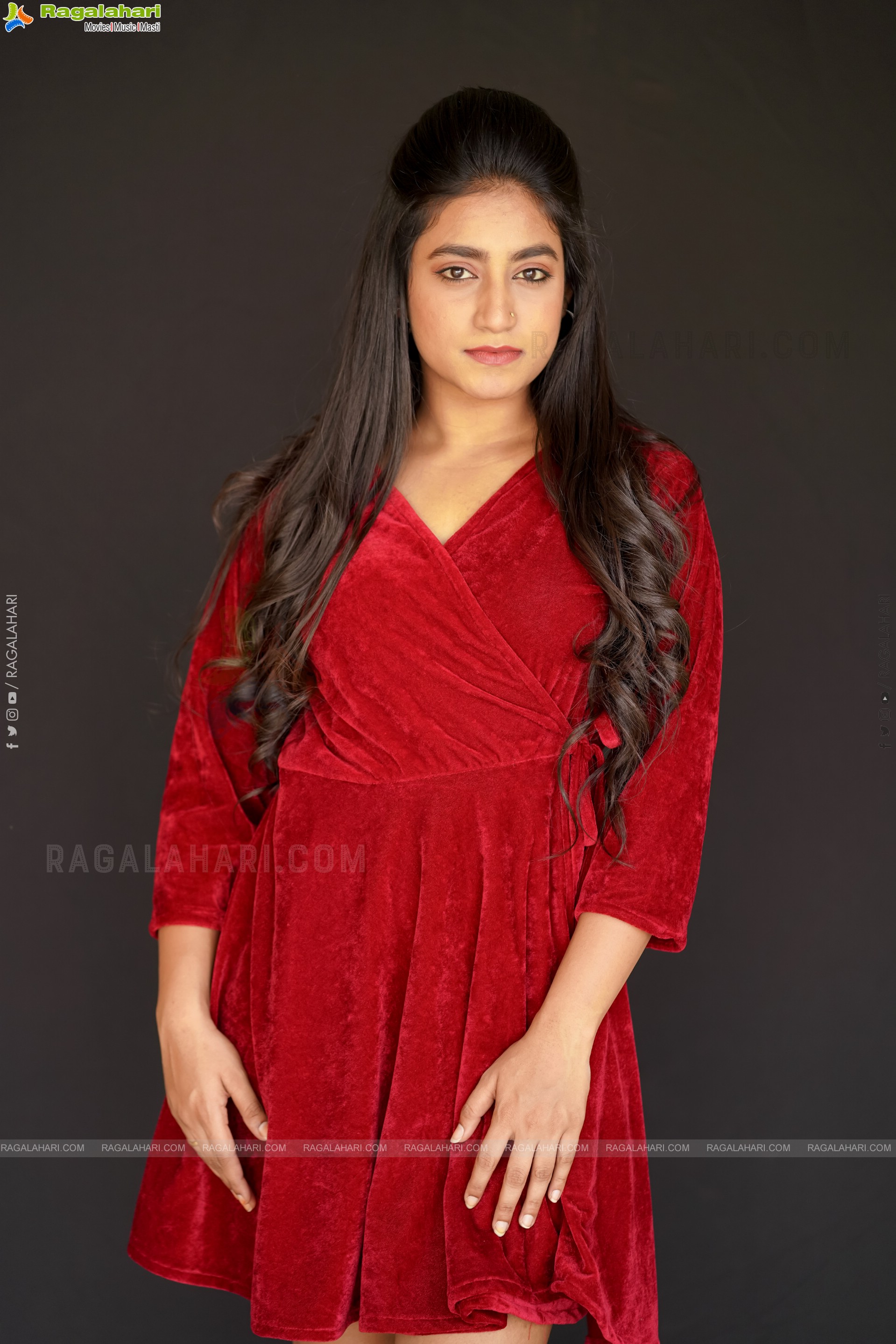 Yuktha in Red Velvet Dress, Exclusive Photoshoot