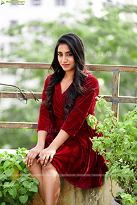 Yuktha in Red Velvet Dress