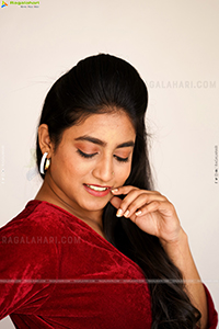 Yuktha in Red Velvet Dress