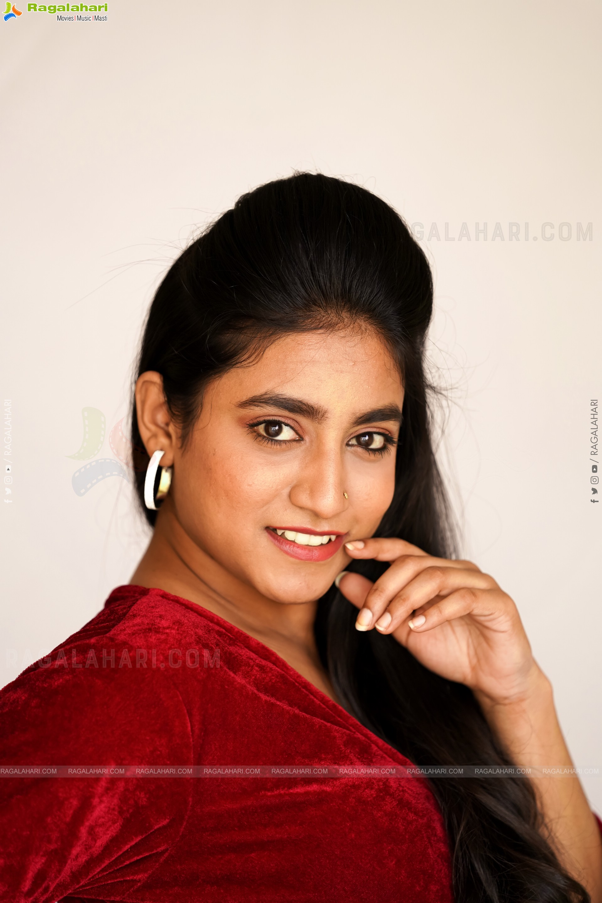 Yuktha in Red Velvet Dress, Exclusive Photoshoot