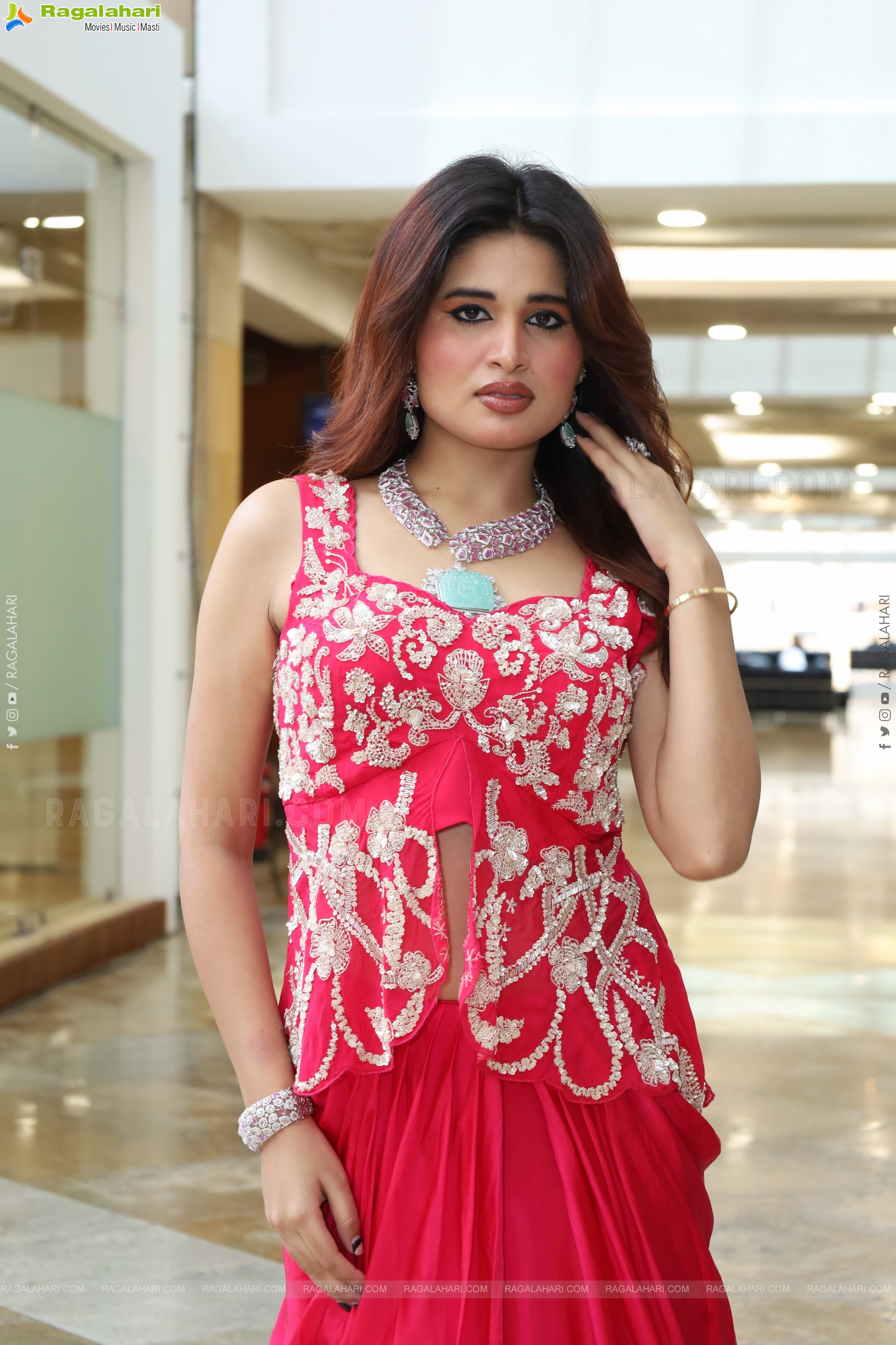 Ishika Roy in Red Embellished Designer Dress, HD Photo Gallery