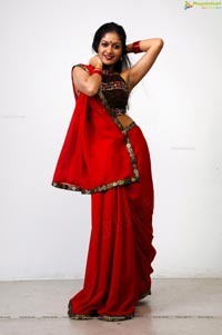 Hot Meghana Raj in Red Saree