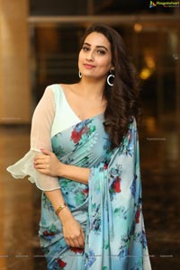 Manjusha in Light Blue Floral Saree