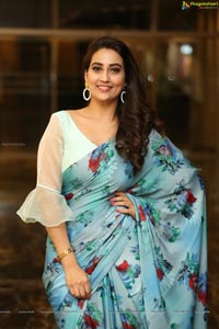 Manjusha in Light Blue Floral Saree