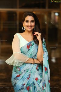 Manjusha in Light Blue Floral Saree