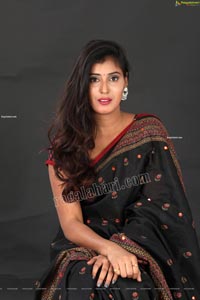 Aishwarya T in Black Saree Exclusive Shoot