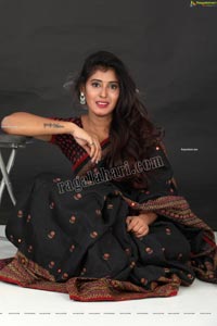 Aishwarya T in Black Saree Exclusive Shoot